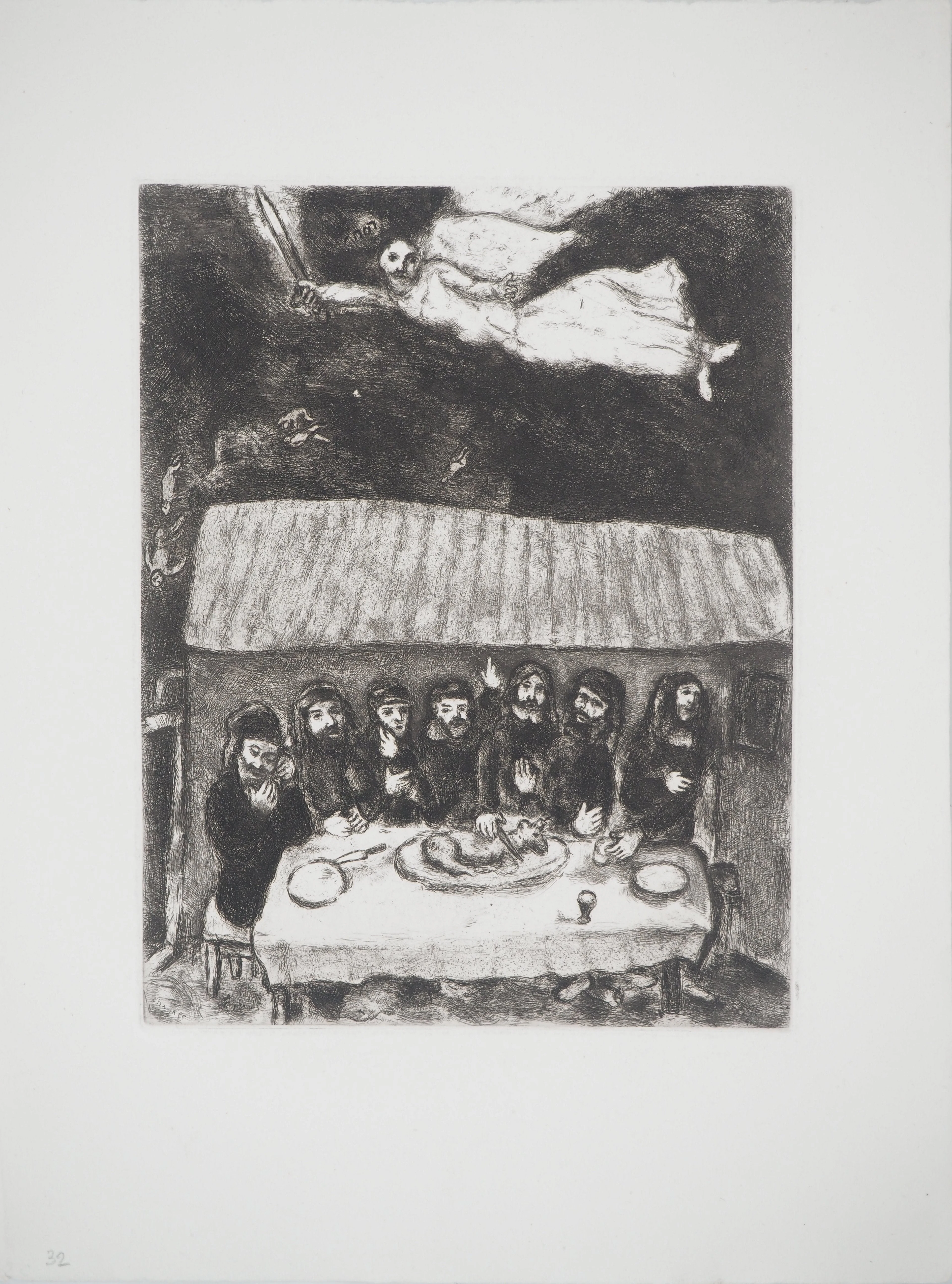 Marc CHAGALL : Le repas de la Pâque, Gravure originale signée