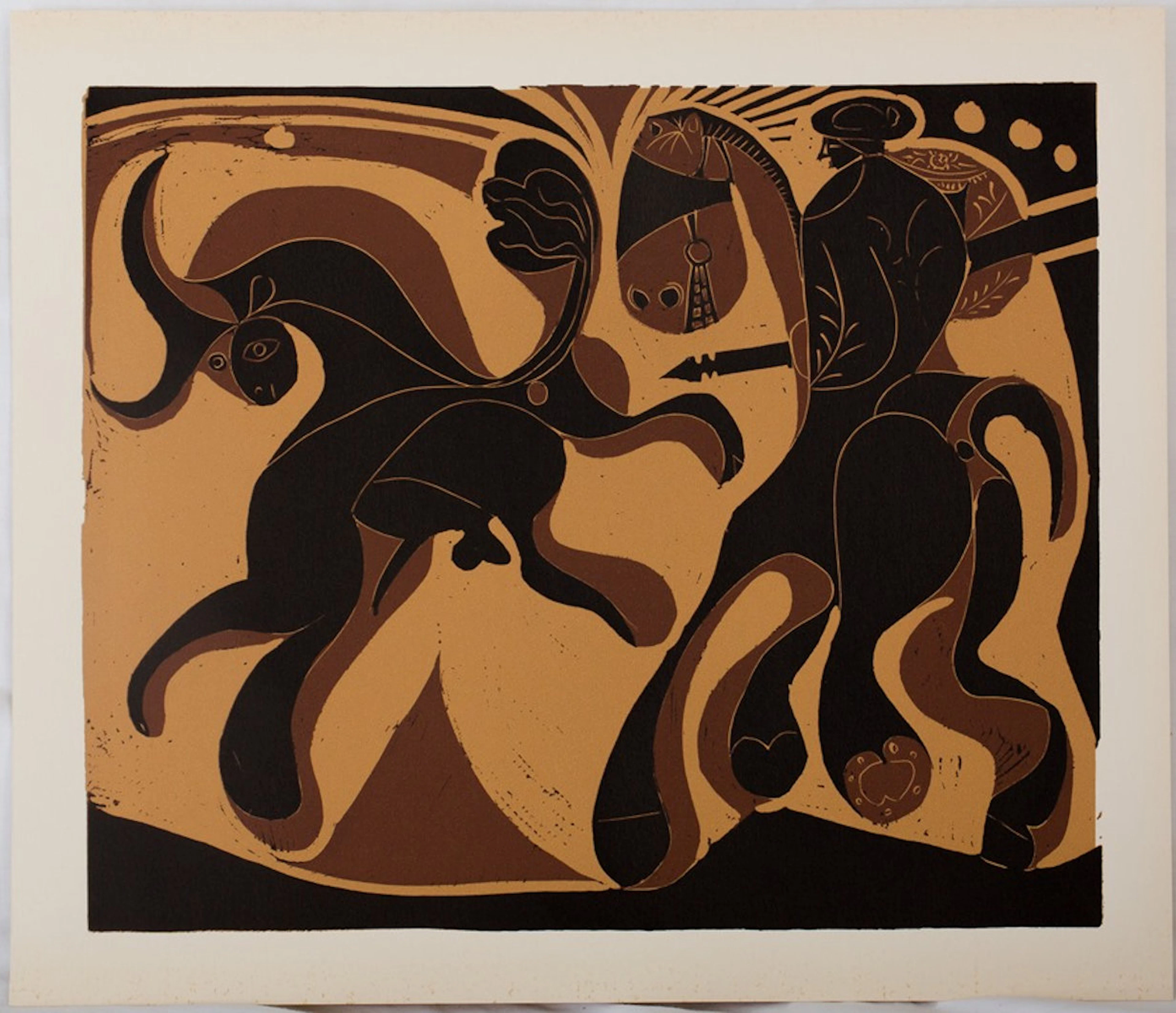 Pablo PICASSO : Picador face au taureau (Après la pique), Linogravure