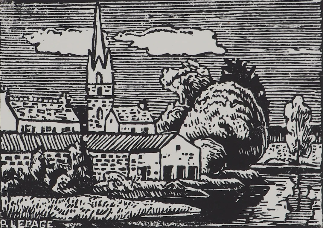 Pierre LEPAGE - Bretagne : l’église de Rosporden - Gravure sur bois
