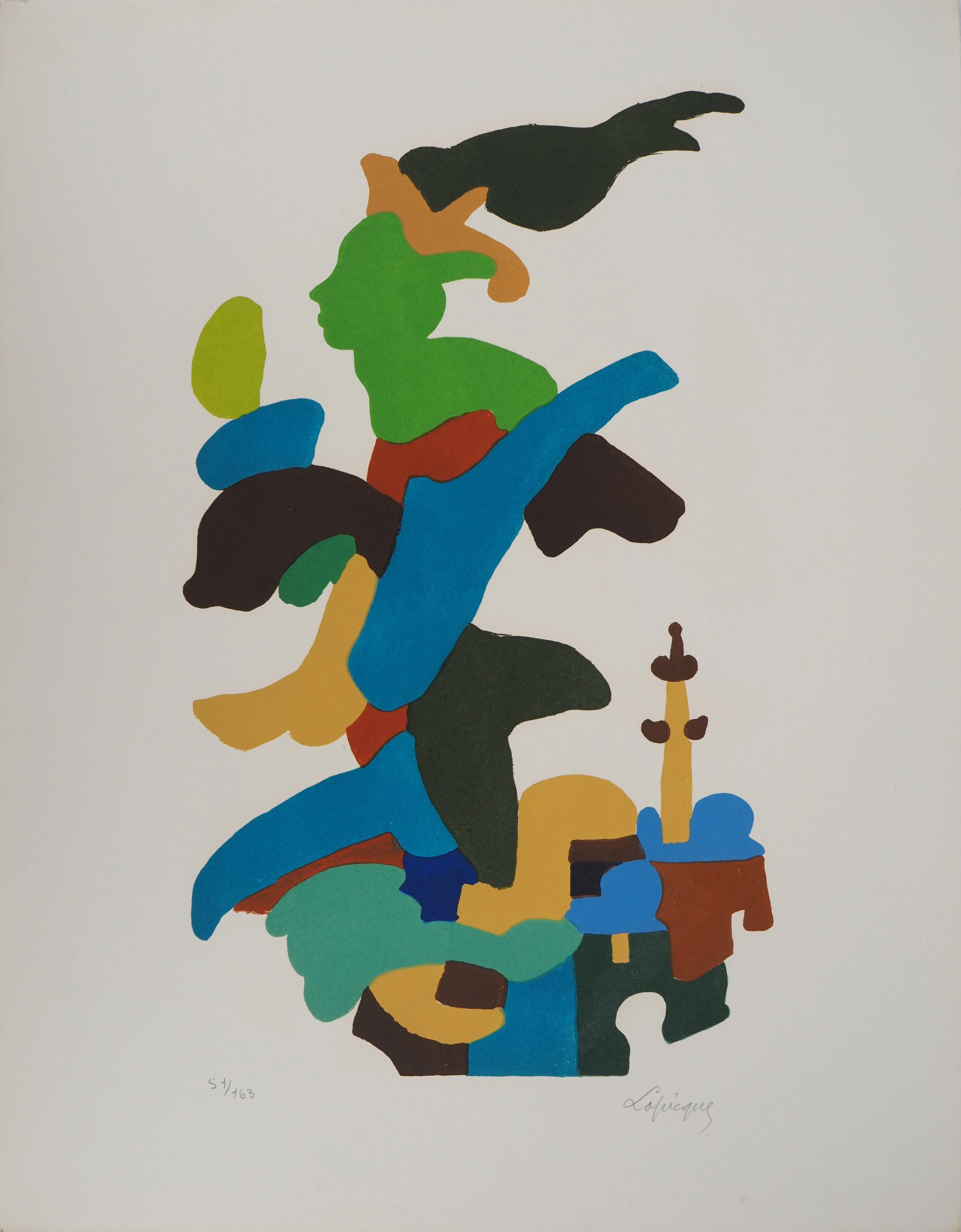 Charles LAPICQUE : Passage de la flamme olympique, Lithographie originale