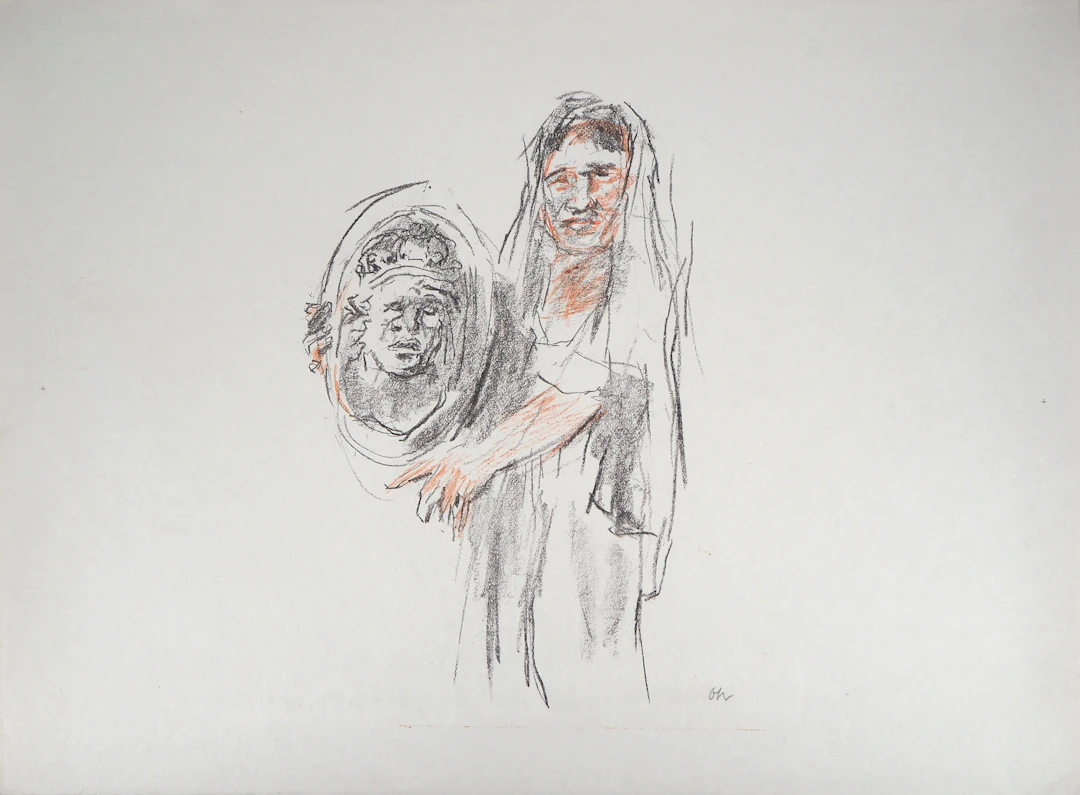 Oskar KOKOSCHKA - Mythologie, Femme tenant un bouclier, 1962 - Lithographie