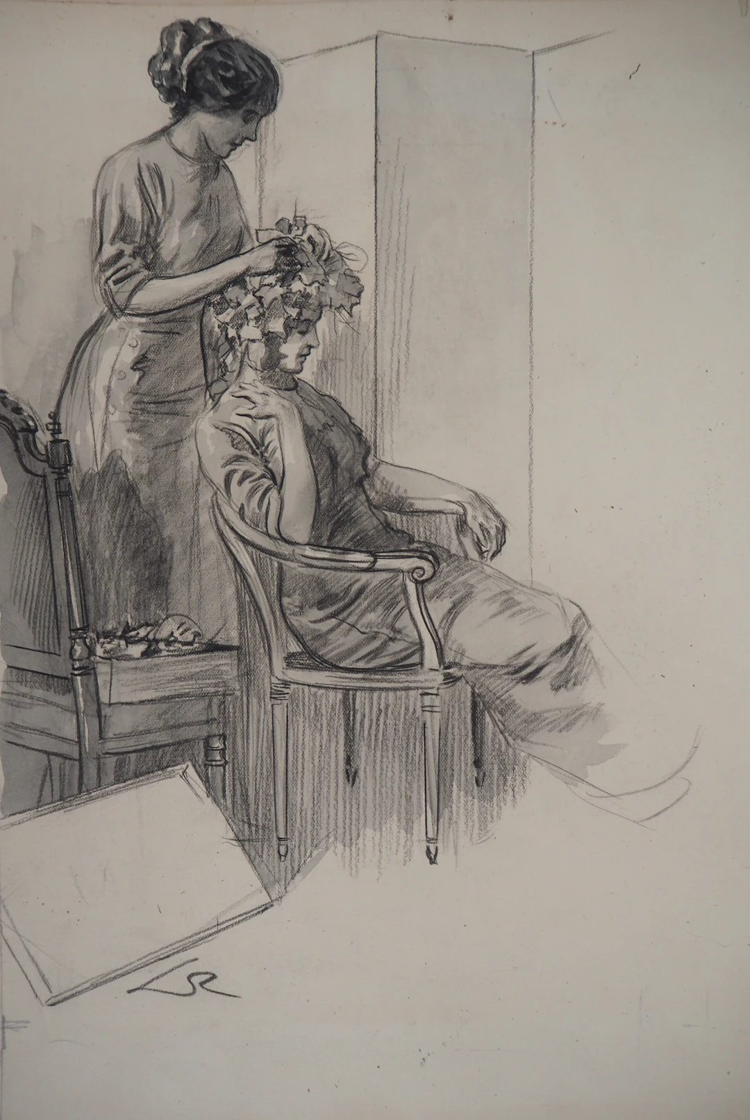 Alméry LOBEL-RICHE : Chez la coiffeuse - Dessin original, Signé