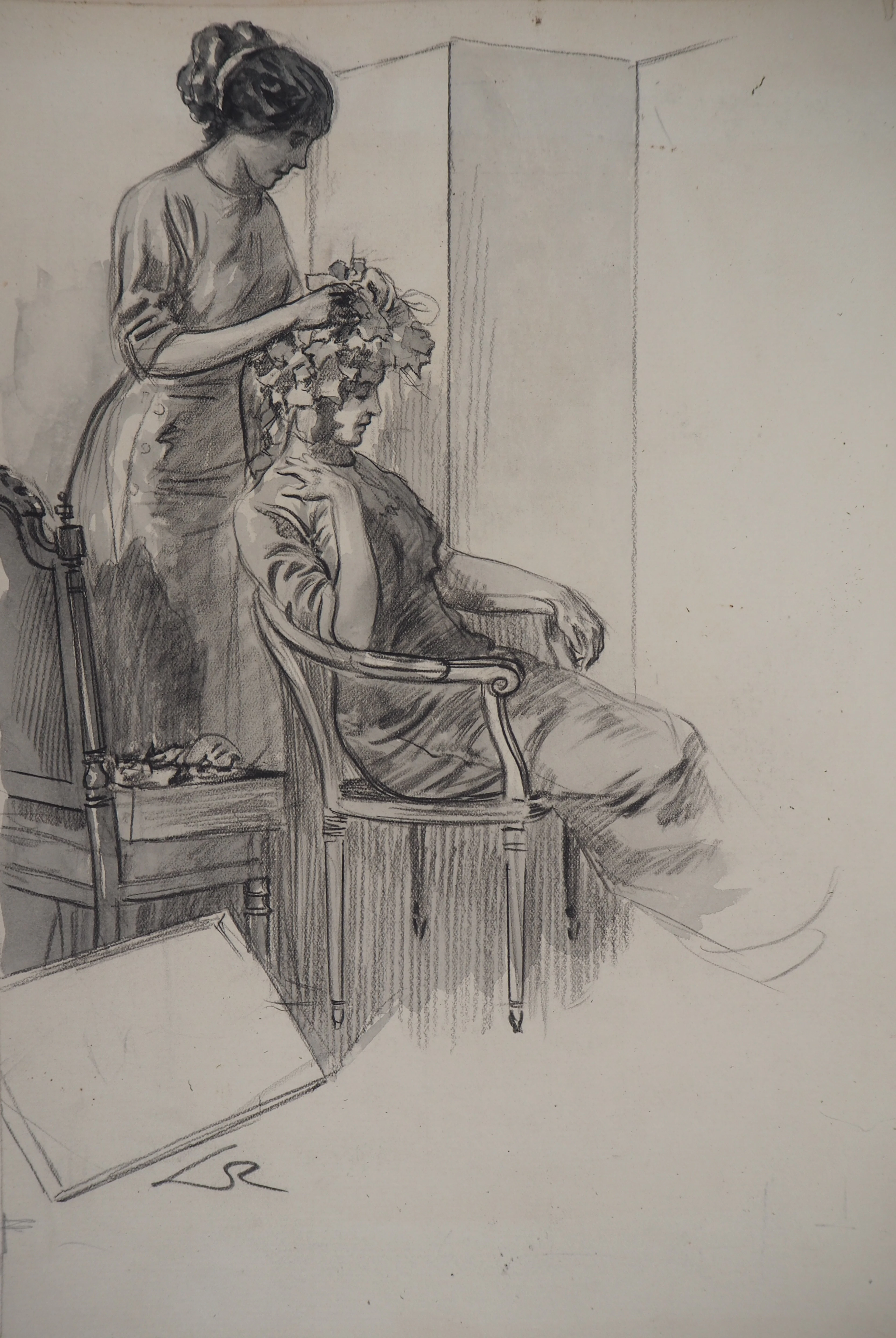 Alméry LOBEL-RICHE : Chez la coiffeuse - Dessin original, Signé