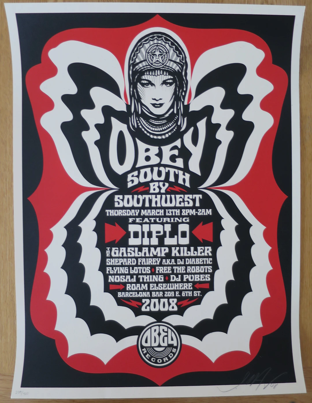 Shepard FAIREY (Obey) - SXSW, 2008 - Sérigraphie signée au crayon