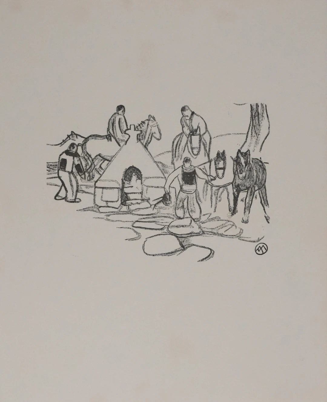 Mathurin MEHEUT : Bretagne, Au bord de la source (Noir), Gravure originale