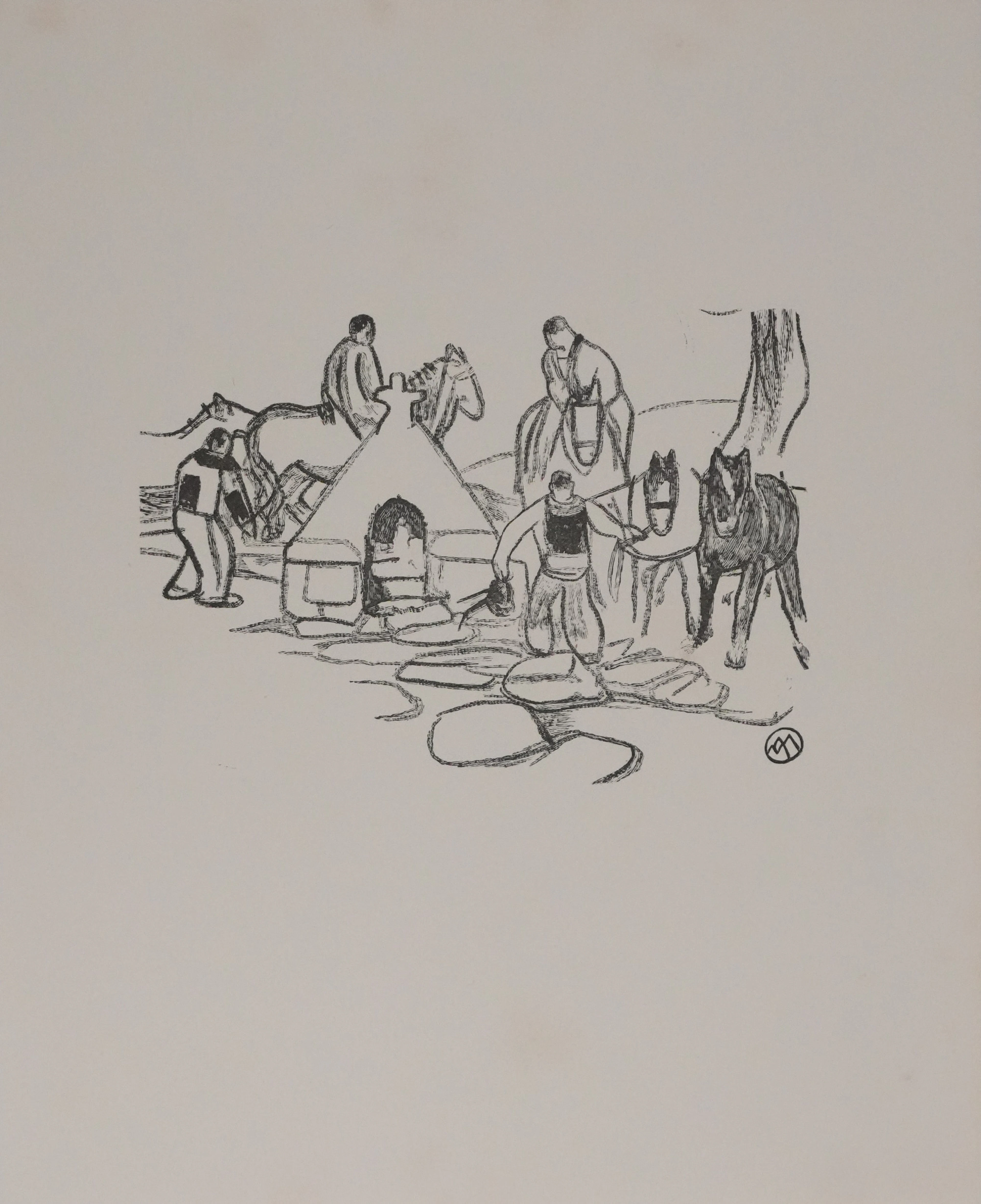 Mathurin MEHEUT : Bretagne, Au bord de la source (Noir), Gravure originale