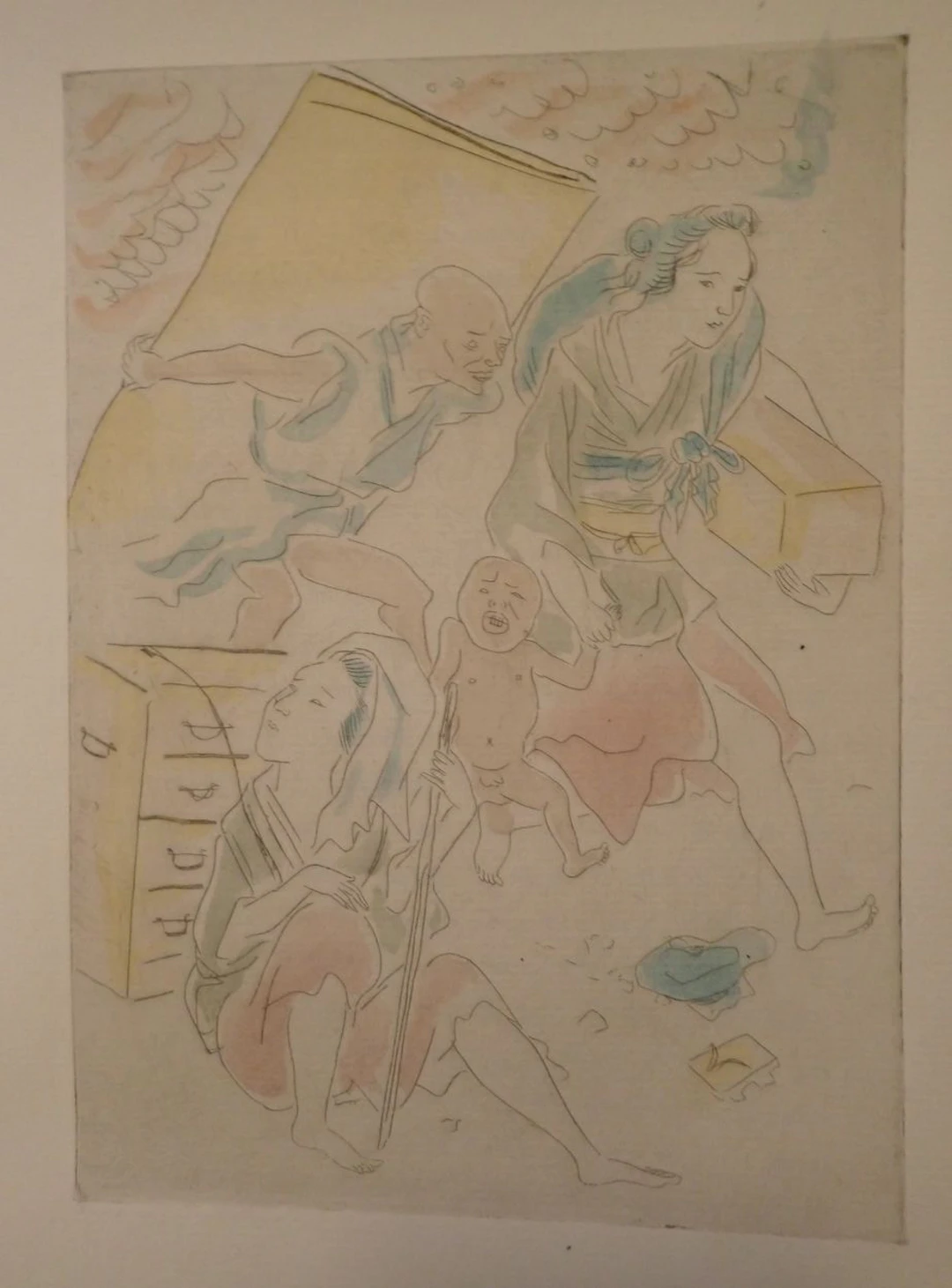 Léonard Foujita - La marche vers Yokohama, 1927 - Eau-forte coloris de Jacomet