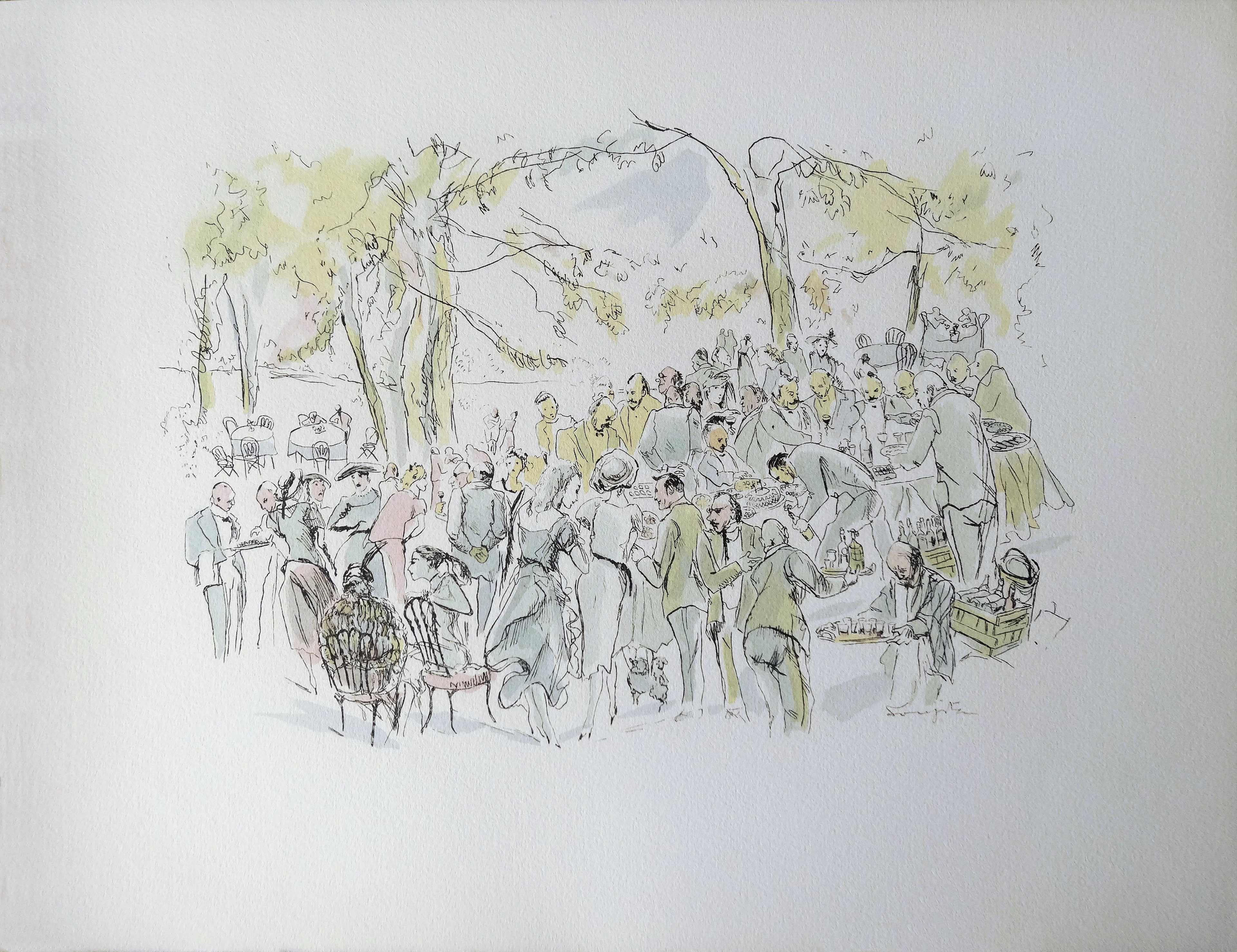 Leonard Tsuguharu FOUJITA - Garden Party, 1952 - Lithographie signée