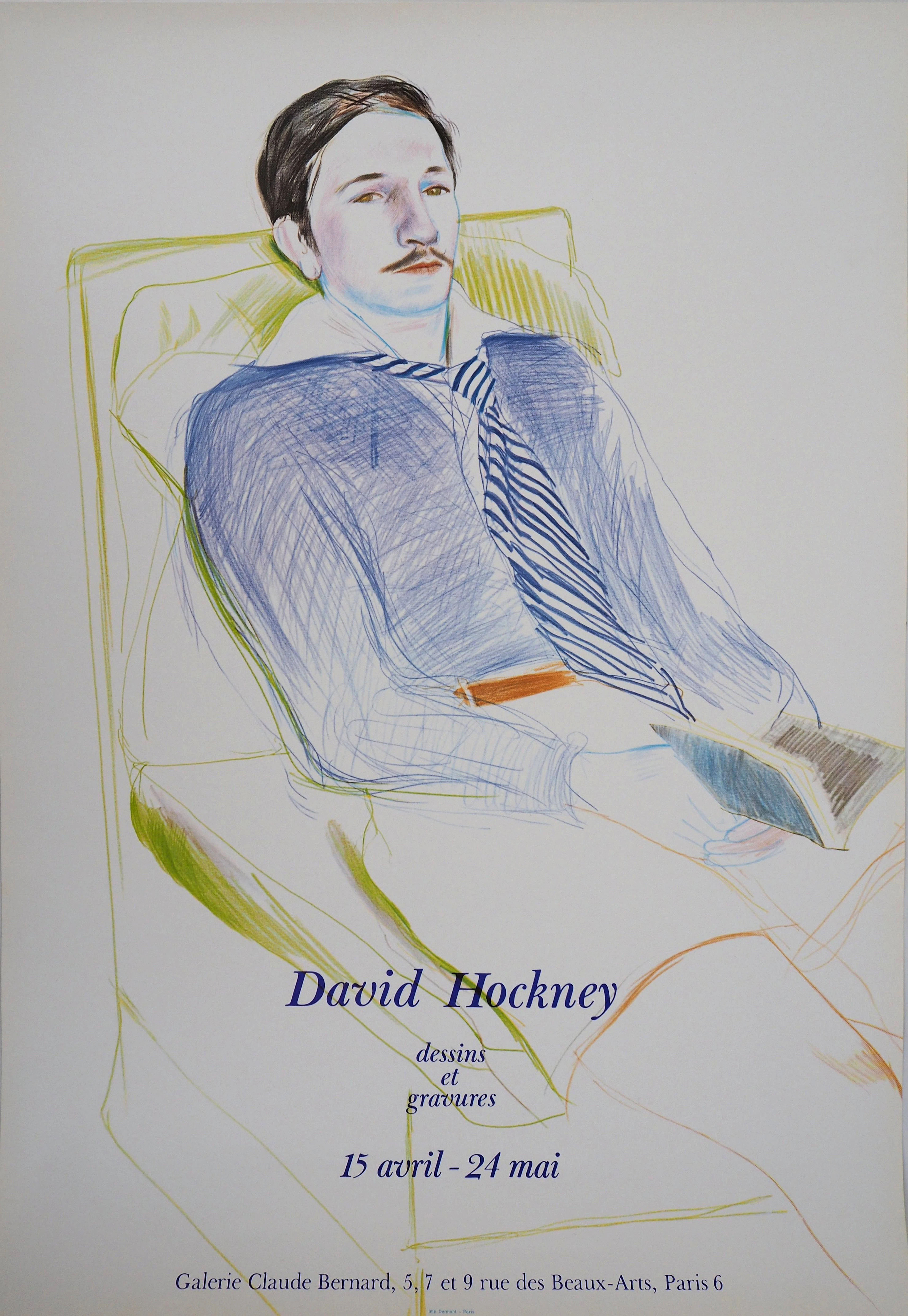 David HOCKNEY - Homme lisant un livre, 1975 - Affiche originale d’époque