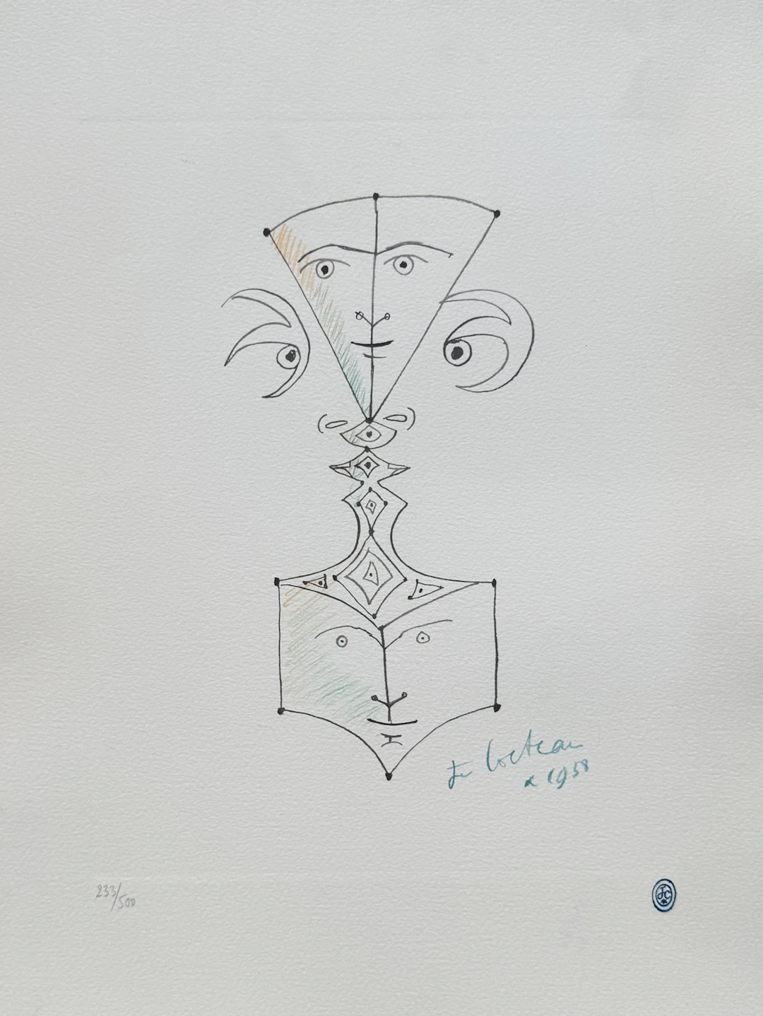 Jean COCTEAU - Visages - Lithographie signée dans la planche