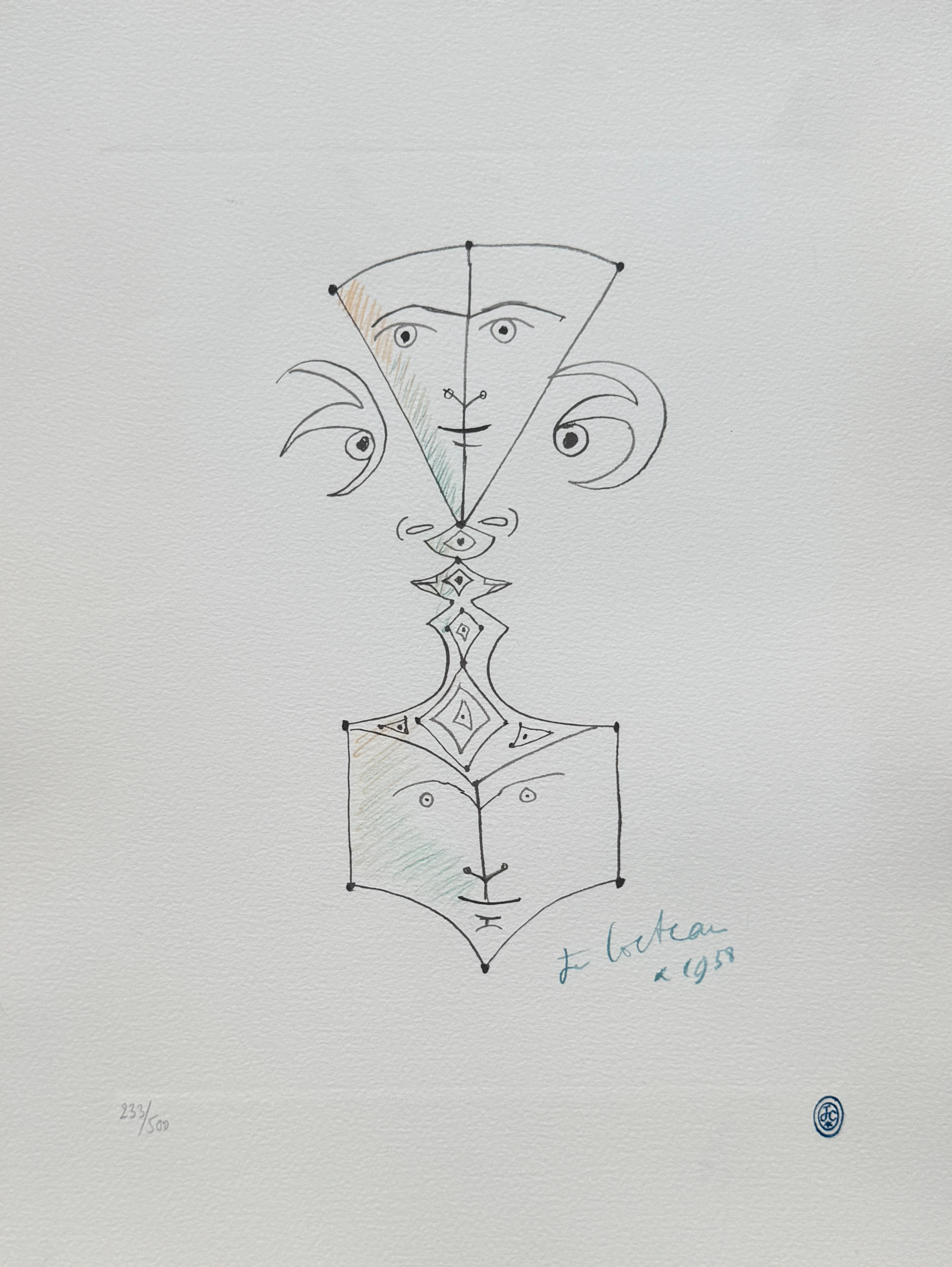 Jean COCTEAU - Visages - Lithographie signée dans la planche