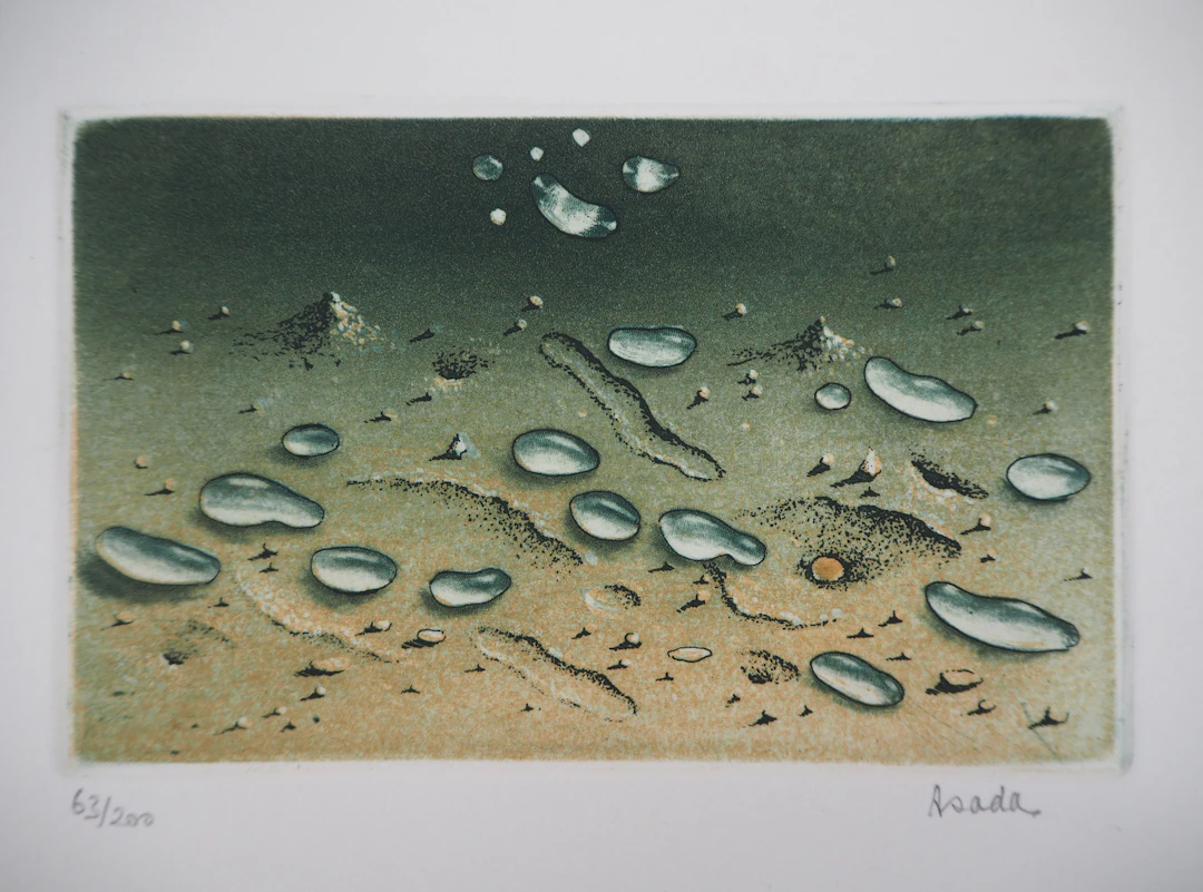 Hiroshi ASADA : Zen, Gouttes d’eau sur le sable - Gravure Originale Signée