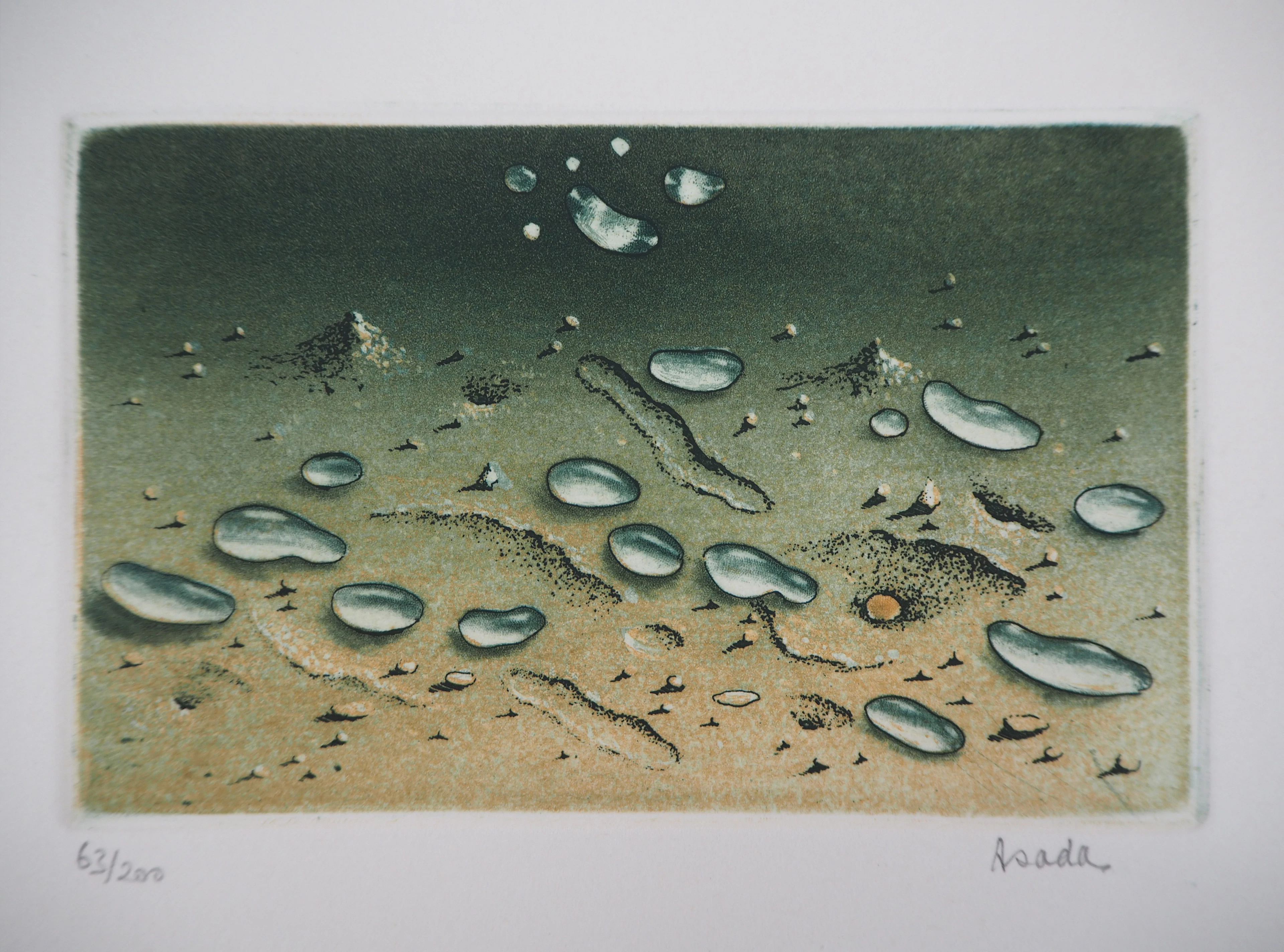 Hiroshi ASADA : Zen, Gouttes d’eau sur le sable - Gravure Originale Signée