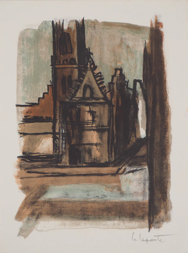 Georges LAPORTE - La vielle église, 1971 - Lithographie originale signée