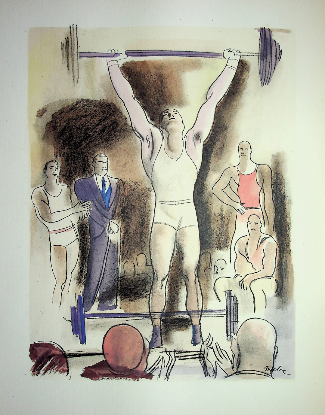 Milivoj UZELAC - Haltérophilie : Les poids et les haltères - Lithographie
