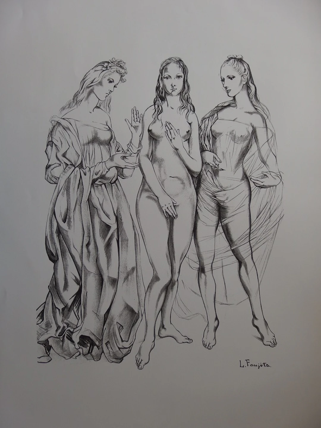 Tsuguharu FOUJITA - La jeunesse, les trois grâces, Lithographie signée