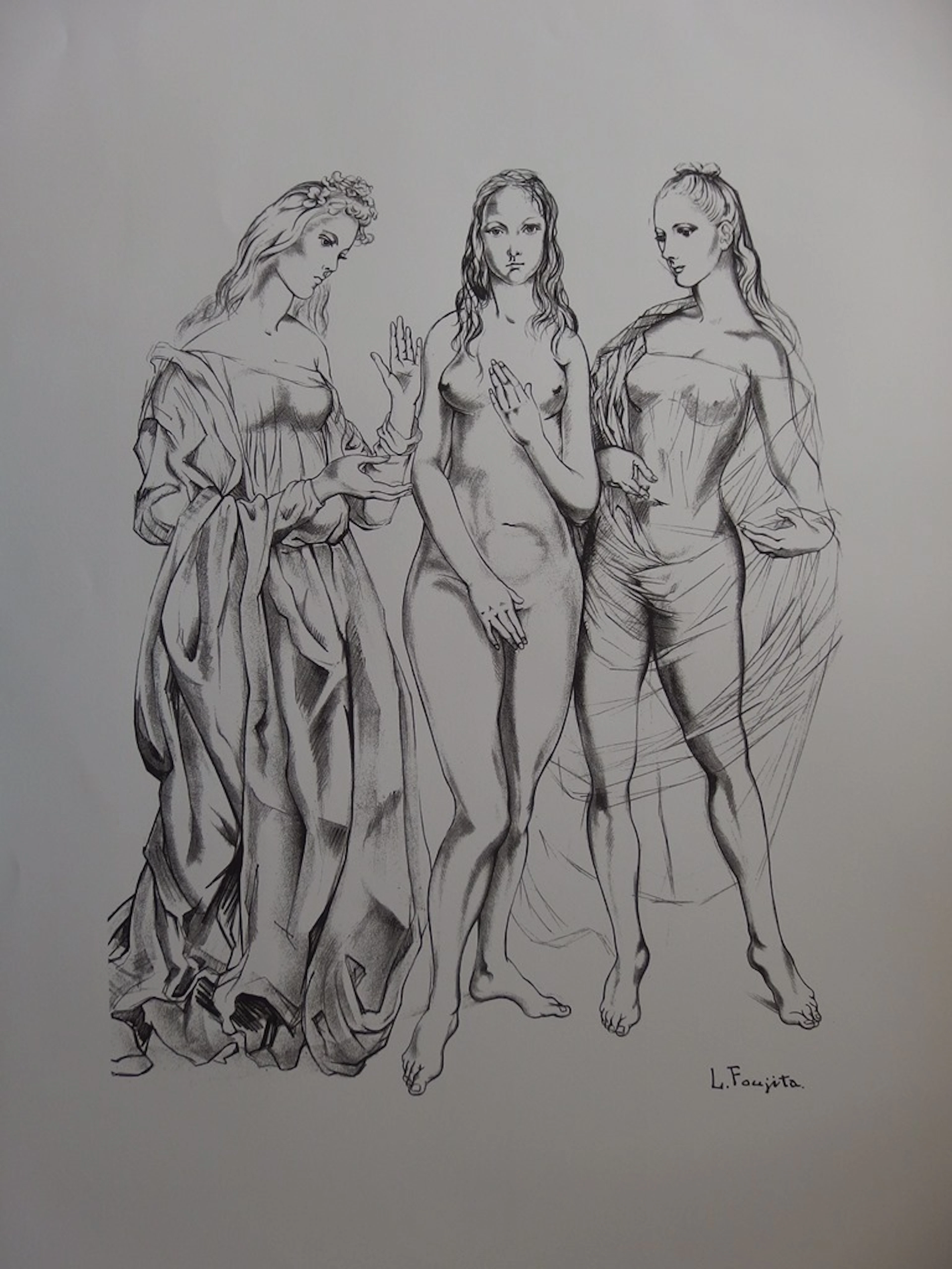 Tsuguharu FOUJITA - La jeunesse, les trois grâces, Lithographie signée