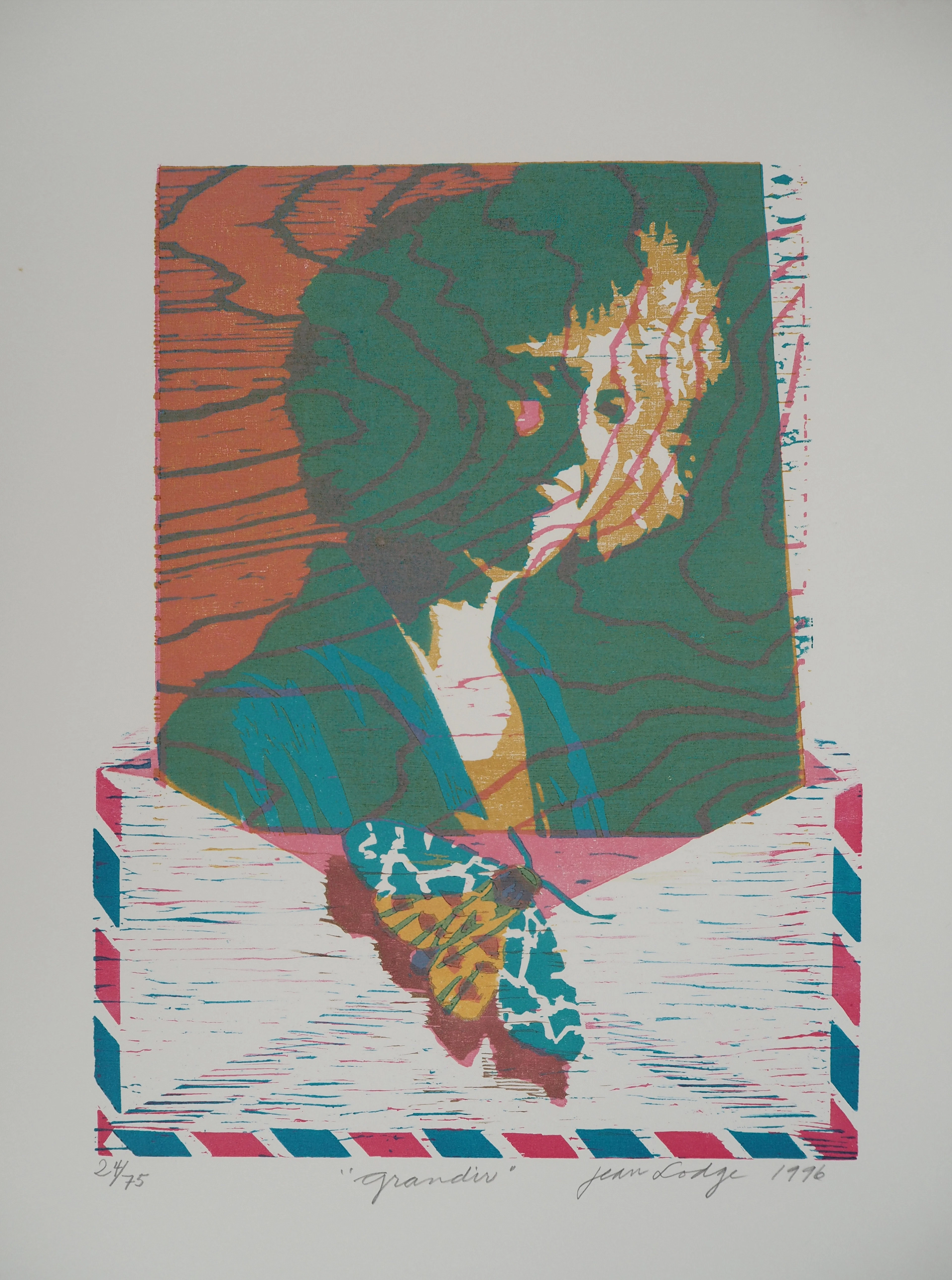 Jean LODGE, Grandir, 1996 - Gravure sur bois originale Signée