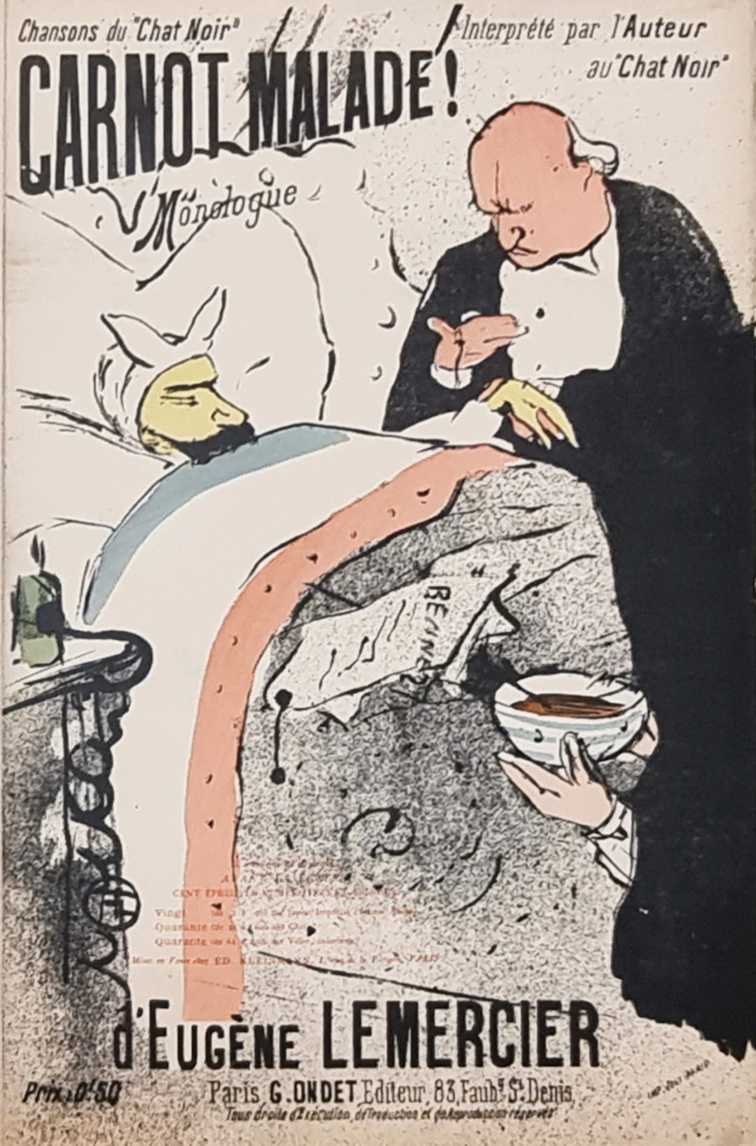 Henri de Toulouse-Lautrec, Carnot malade, lithographie originale 1893