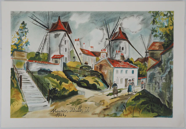 Maurice UTRILLO - Les trois moulins à Montmartre - Lithographie signée