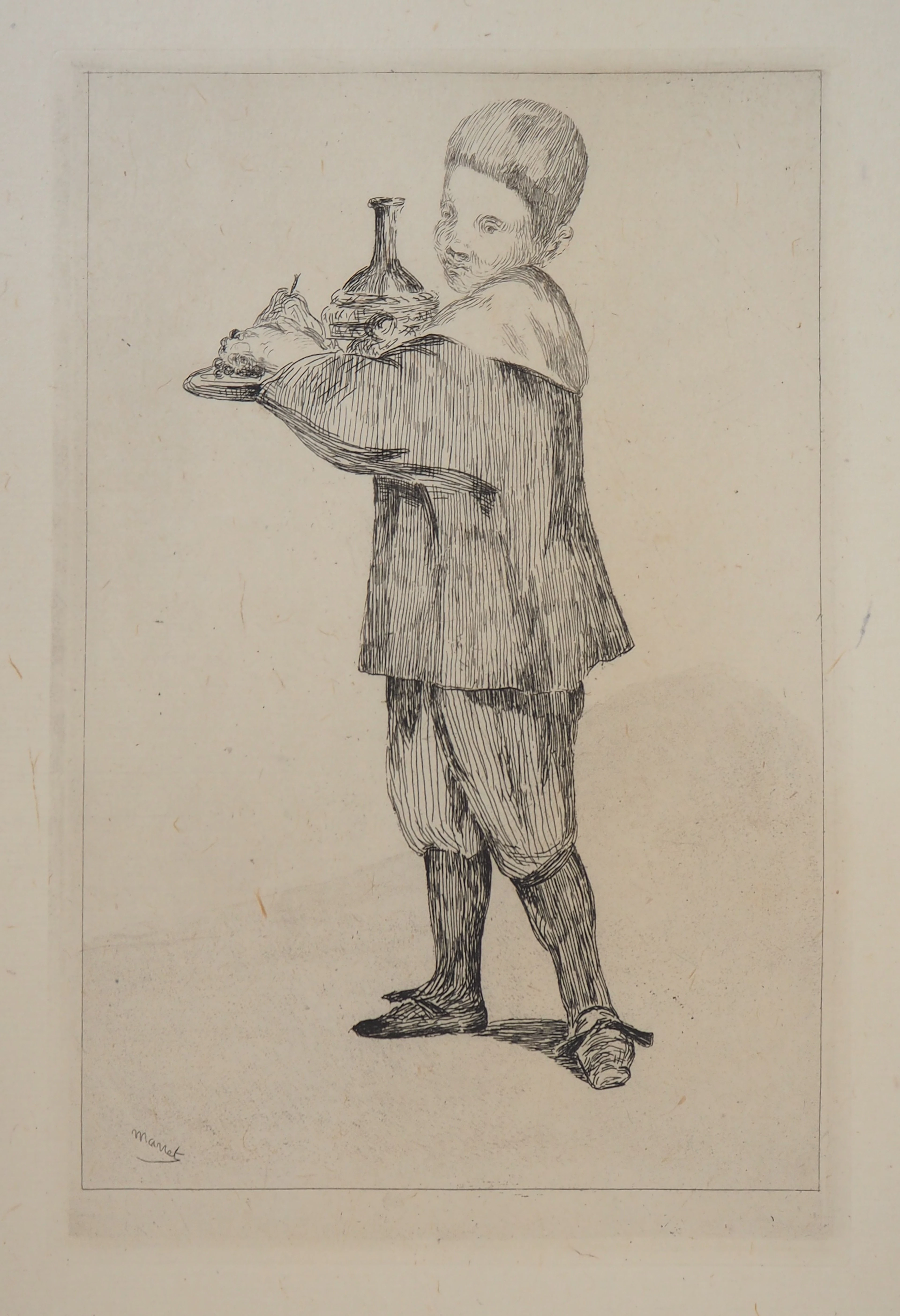 Edouard MANET - Enfant portant un plateau, 1861 - Gravure originale, Signée