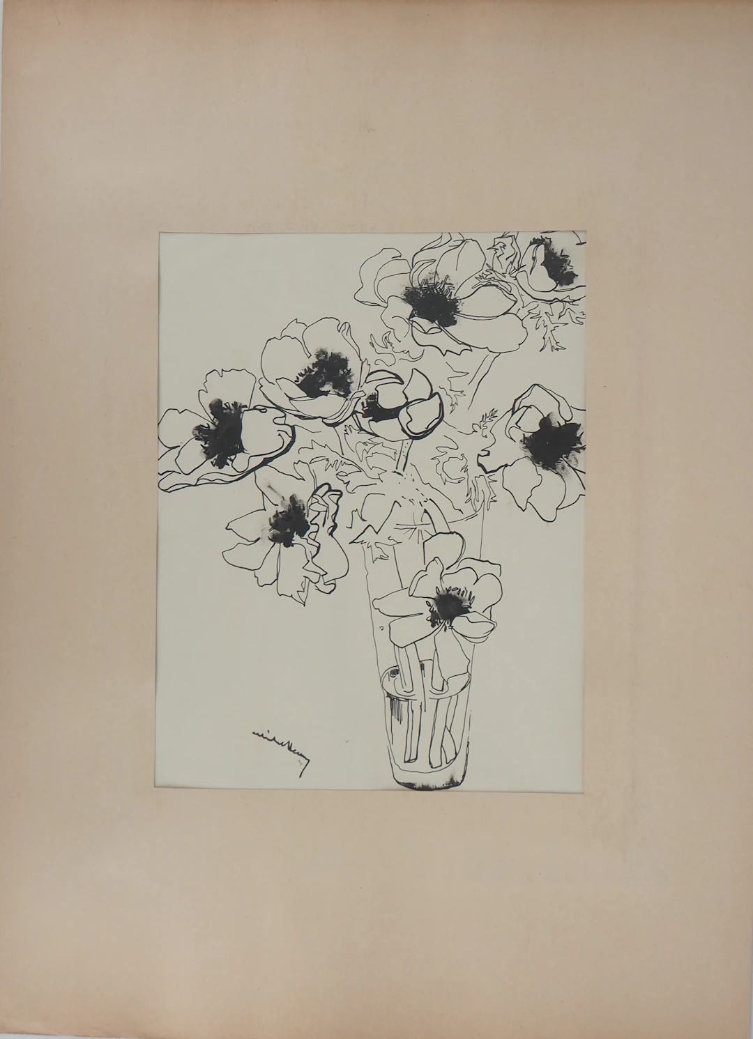 Michel HENRY - Bouquet de Pavots - Dessin original signé