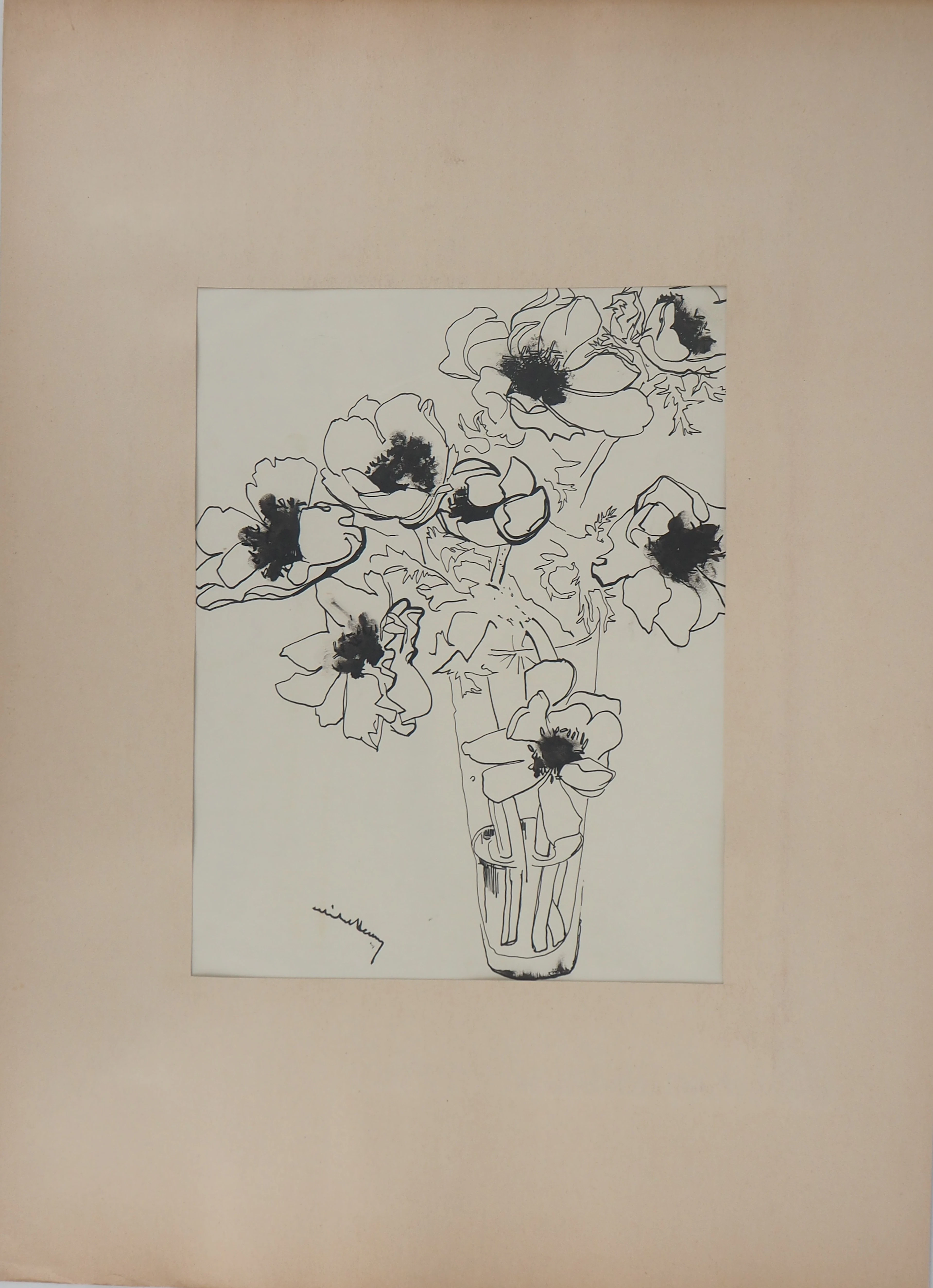 Michel HENRY - Bouquet de Pavots - Dessin original signé