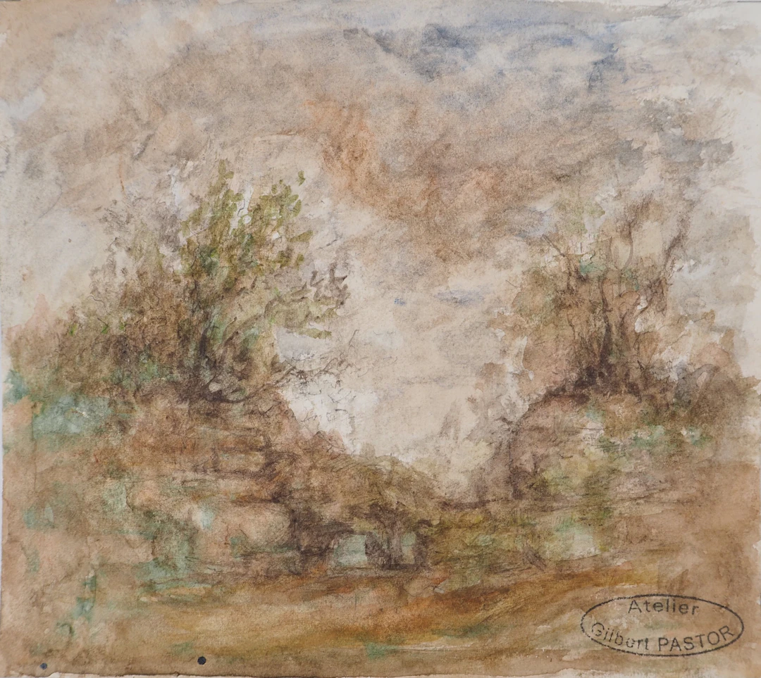 Gilbert PASTOR : Sentier orageux, Aquarelle originale signée