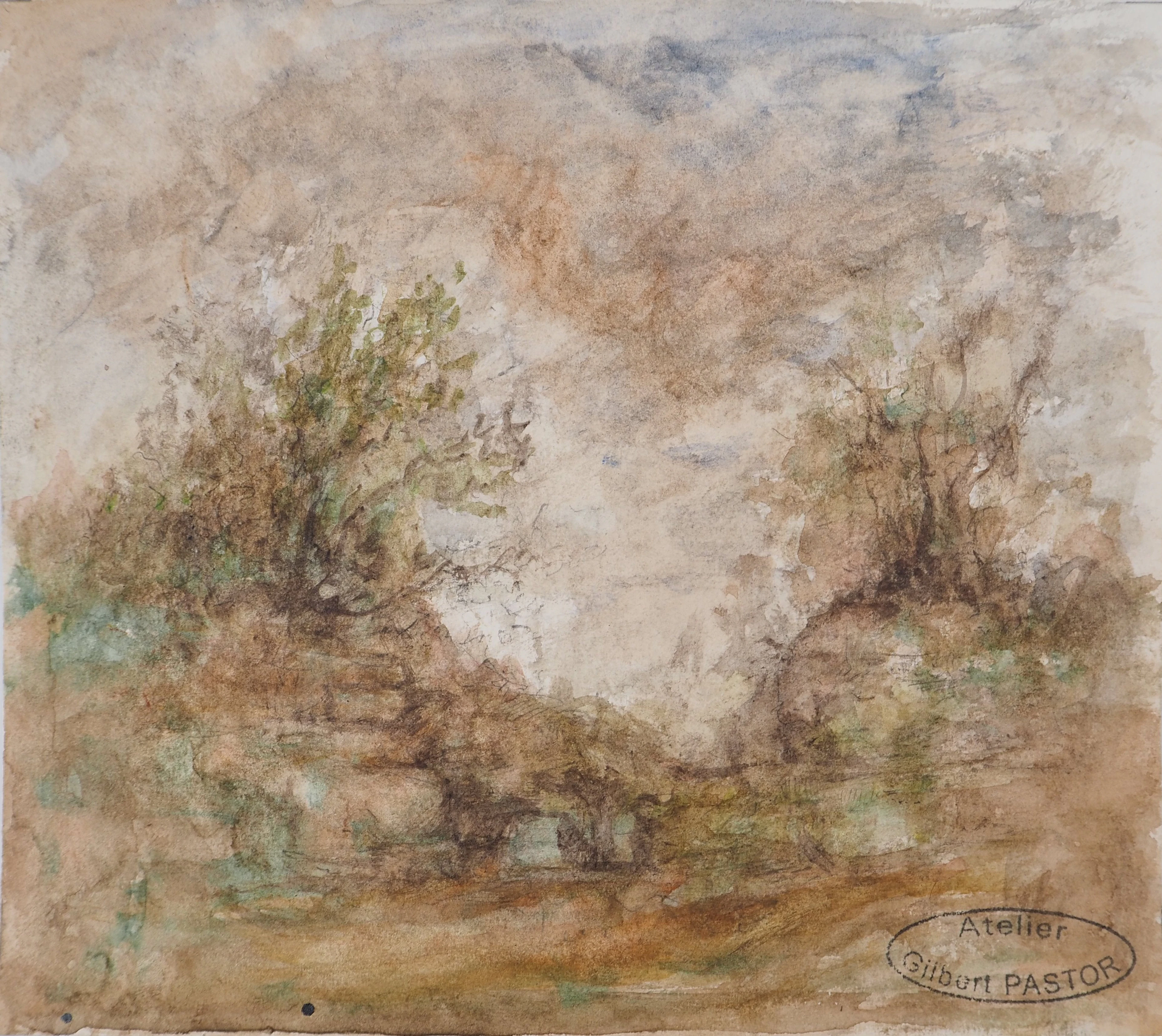 Gilbert PASTOR : Sentier orageux, Aquarelle originale signée