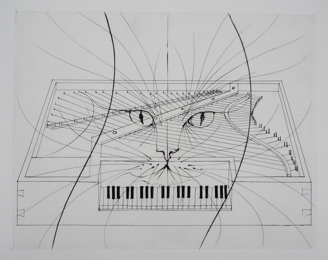 Pierre-Yves TREMOIS : Le chat au piano - Gravure originale
