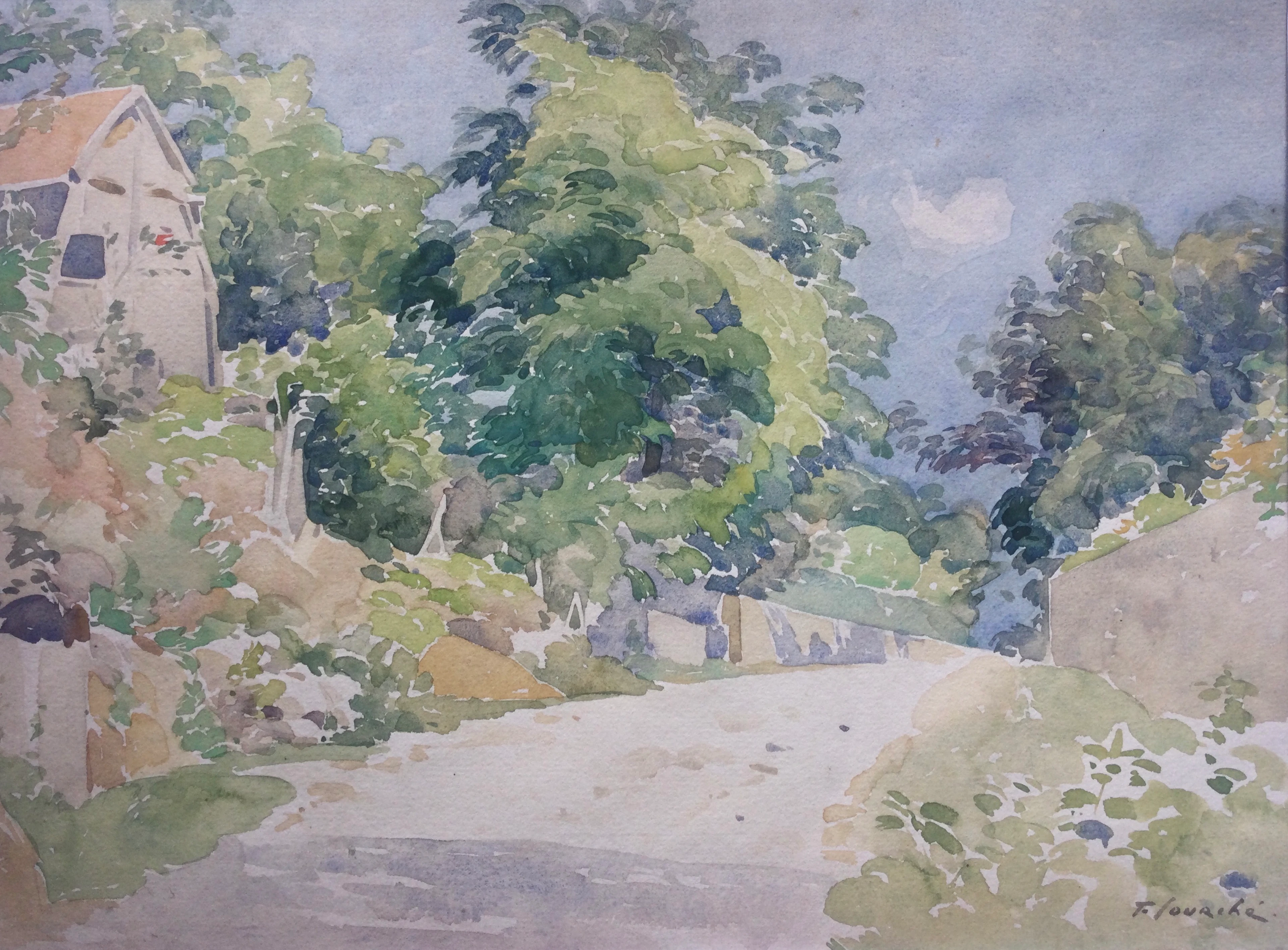 Félix COURCHÉ - Paysage ,vers 1900 - Aquarelle signée