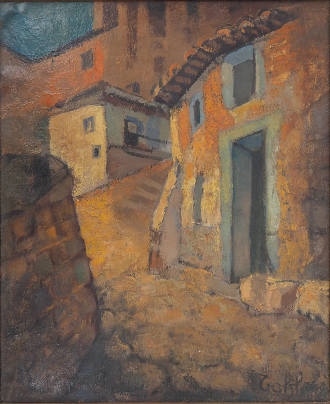 Louis TOFFOLI - Village fortifié en Espagne - Huile sur toile, Signée