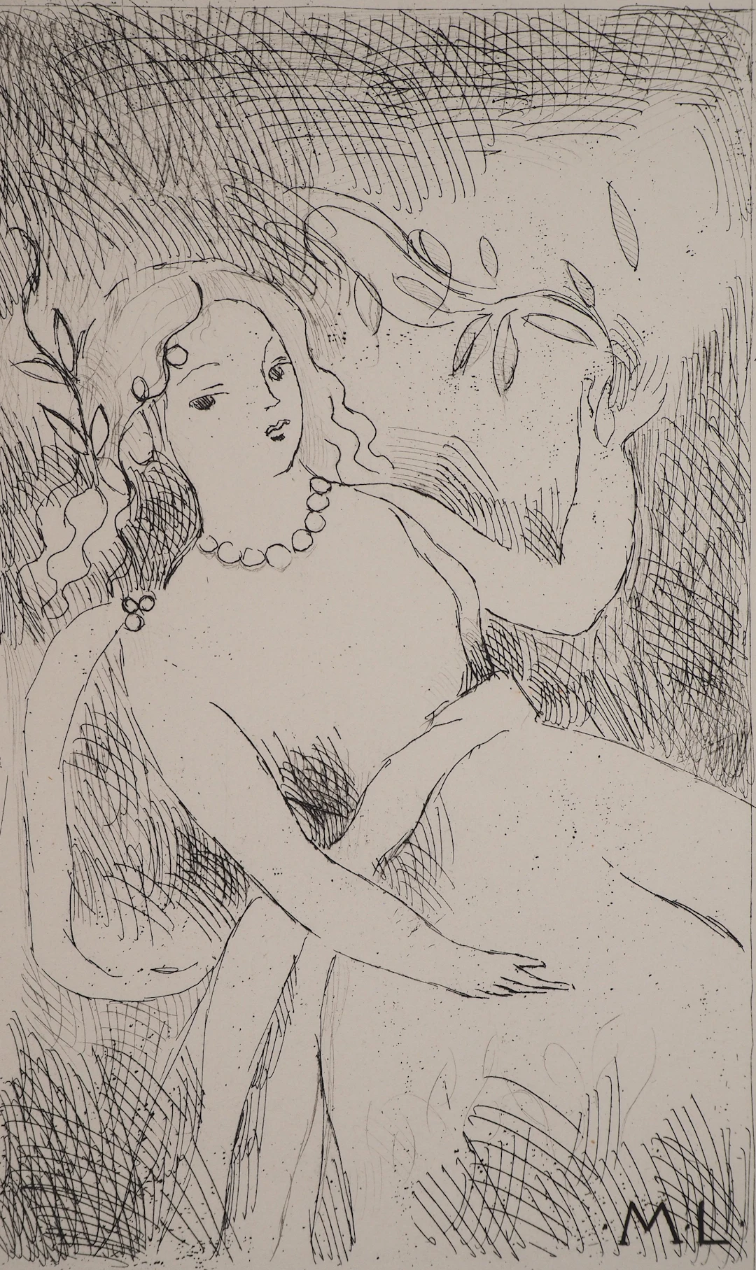 Marie LAURENCIN : Mariée aux branches d’olivier et perles, Gravure