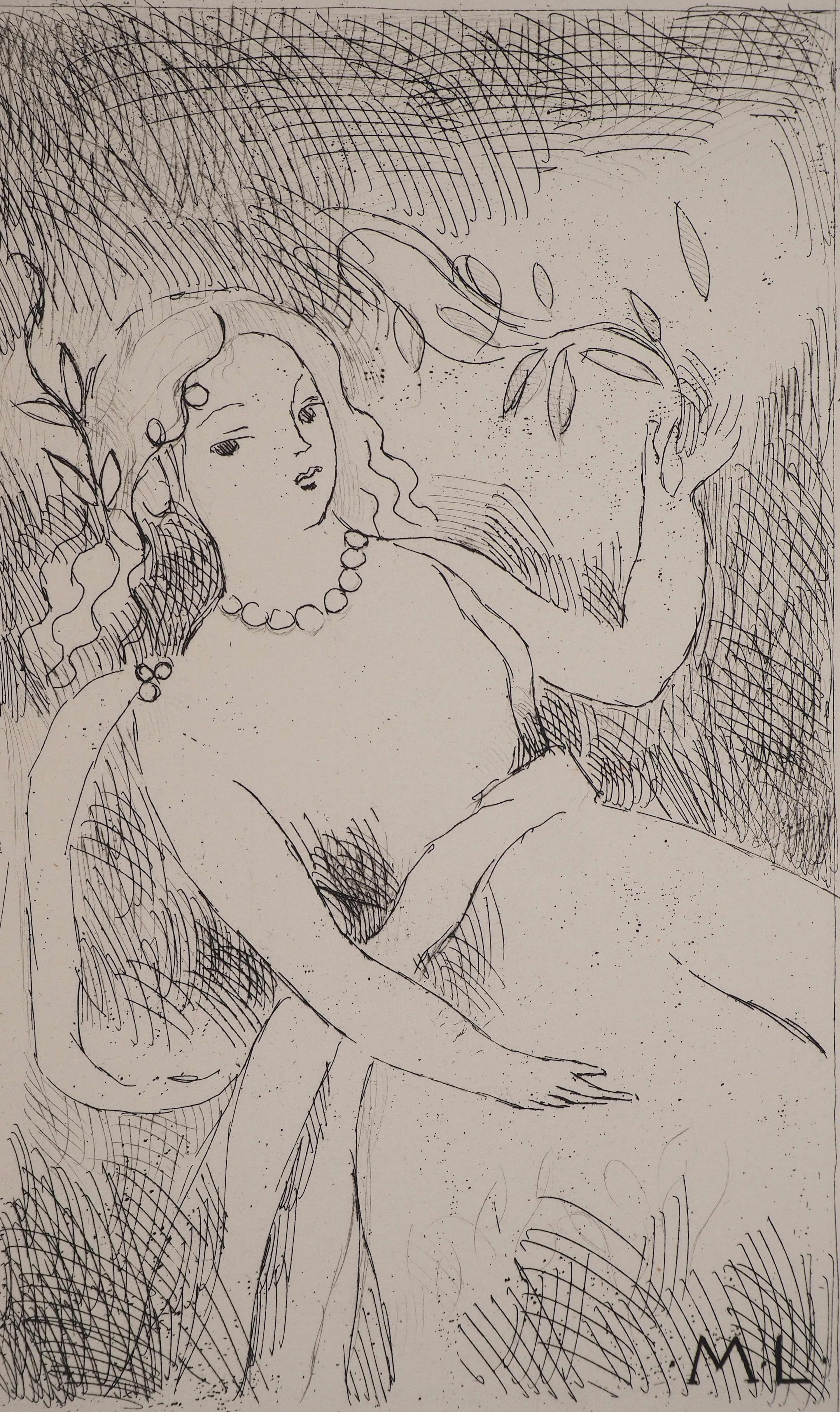 Marie LAURENCIN : Mariée aux branches d’olivier et perles, Gravure