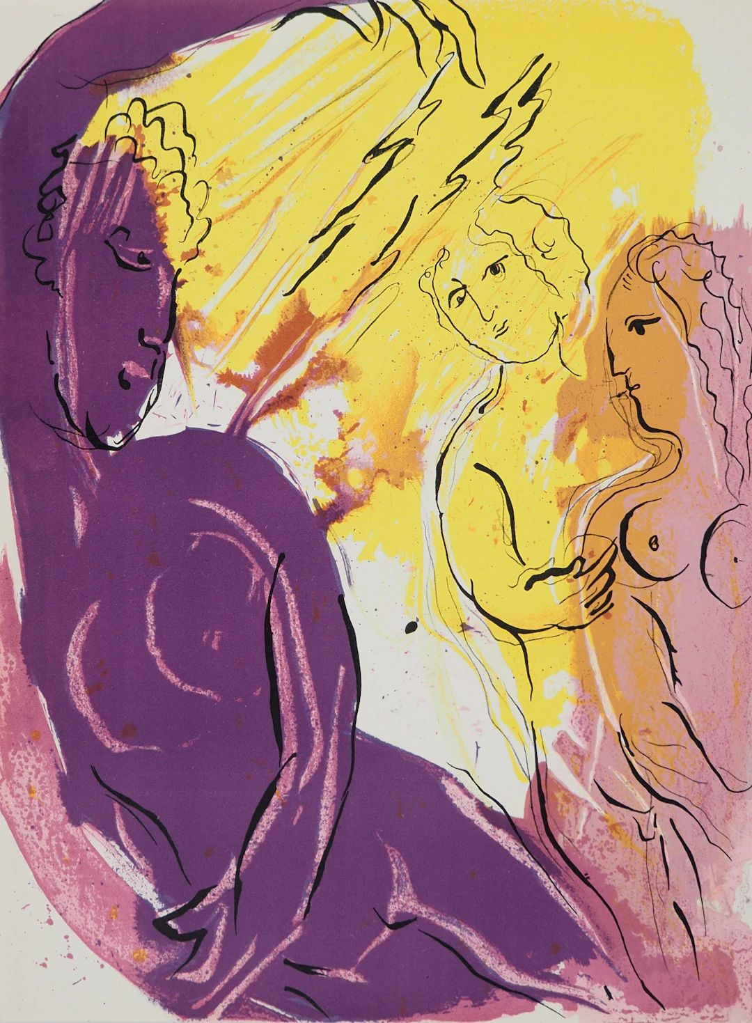 Marc CHAGALL : La Bible, La bénédiction de l'ange, Lithographie originale