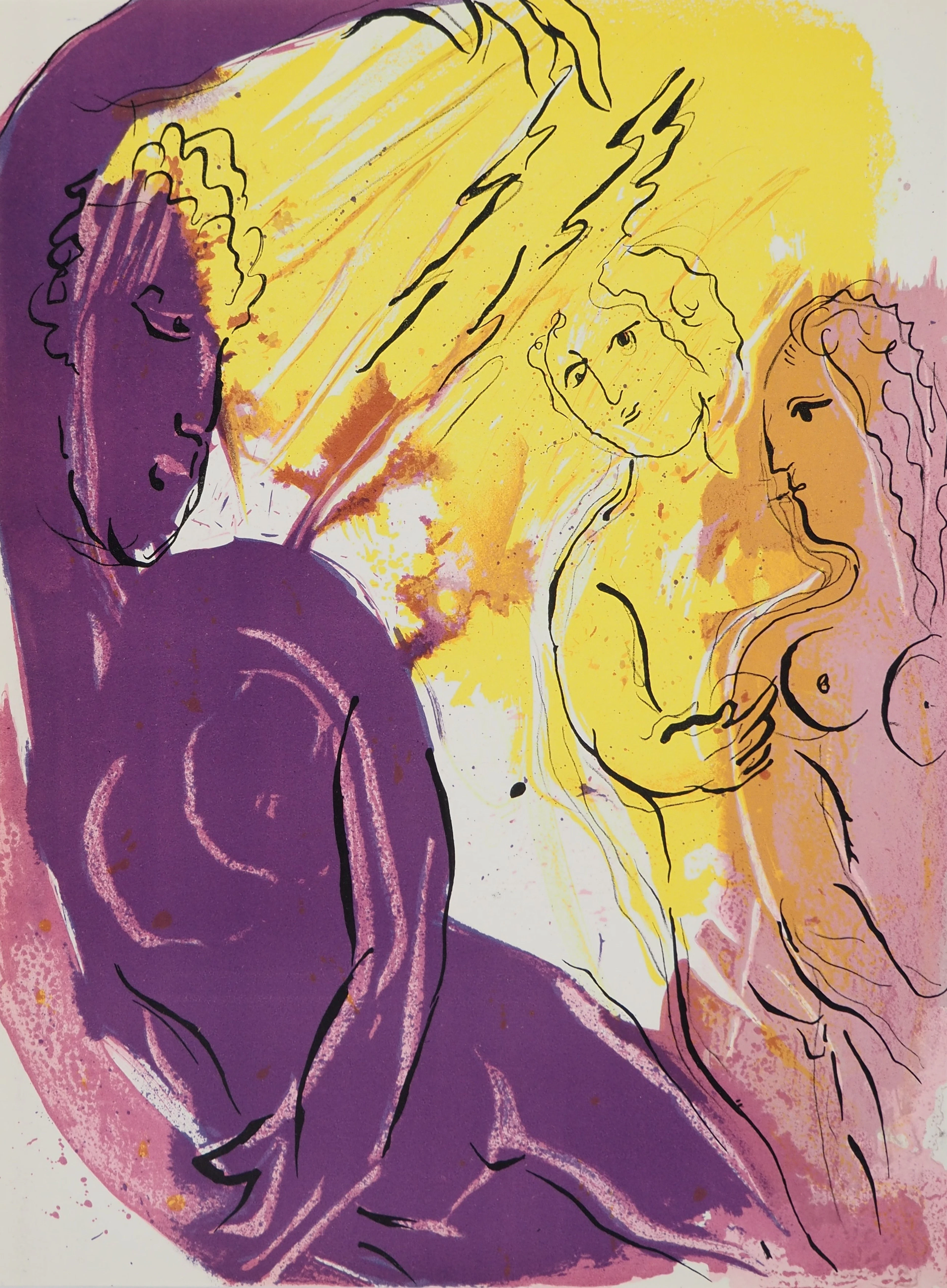 Marc CHAGALL : La Bible, La bénédiction de l'ange, Lithographie originale