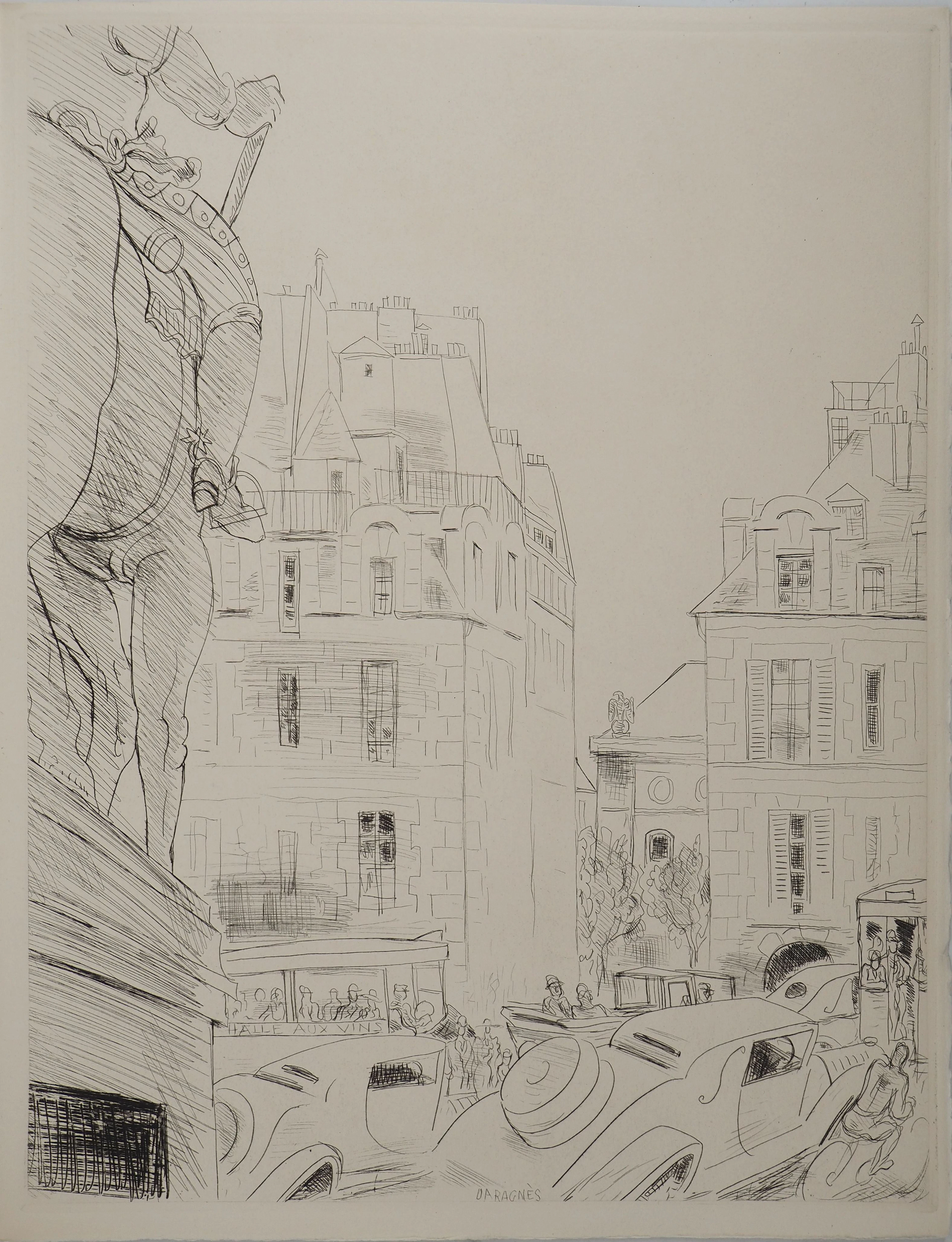 Jean Gabriel DARAGNES : Rue parisienne, Gravure originale signée