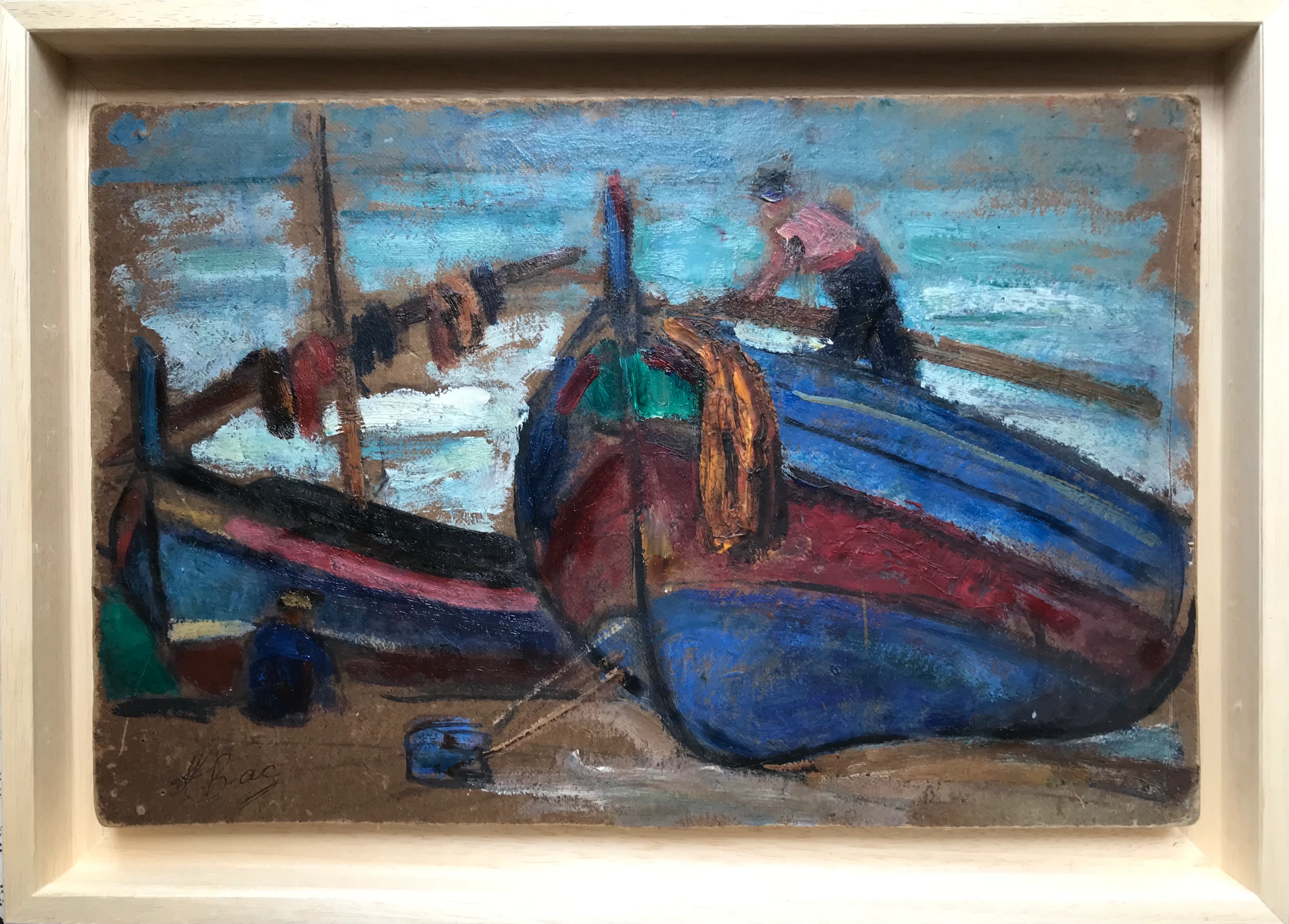 Andrée Clara BAC - Les pêcheurs vers 1960 - Huile sur carton signée