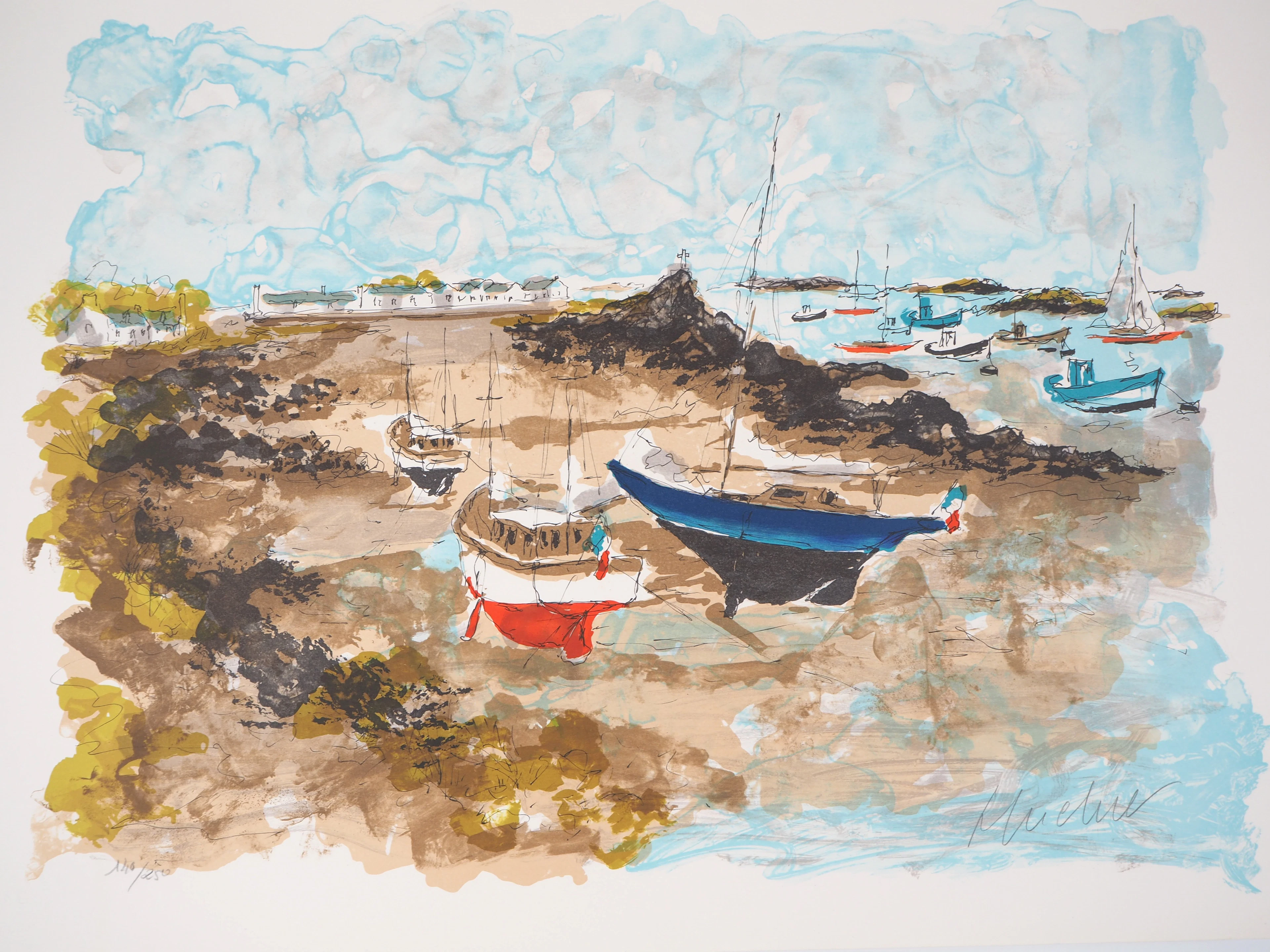 Urbain HUCHET : Crique en Bretagne - Lithographie originale signée