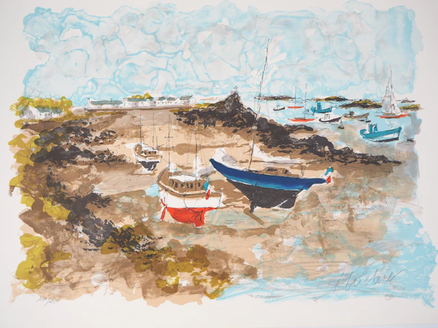 Urbain HUCHET : Crique en Bretagne - Lithographie originale signée