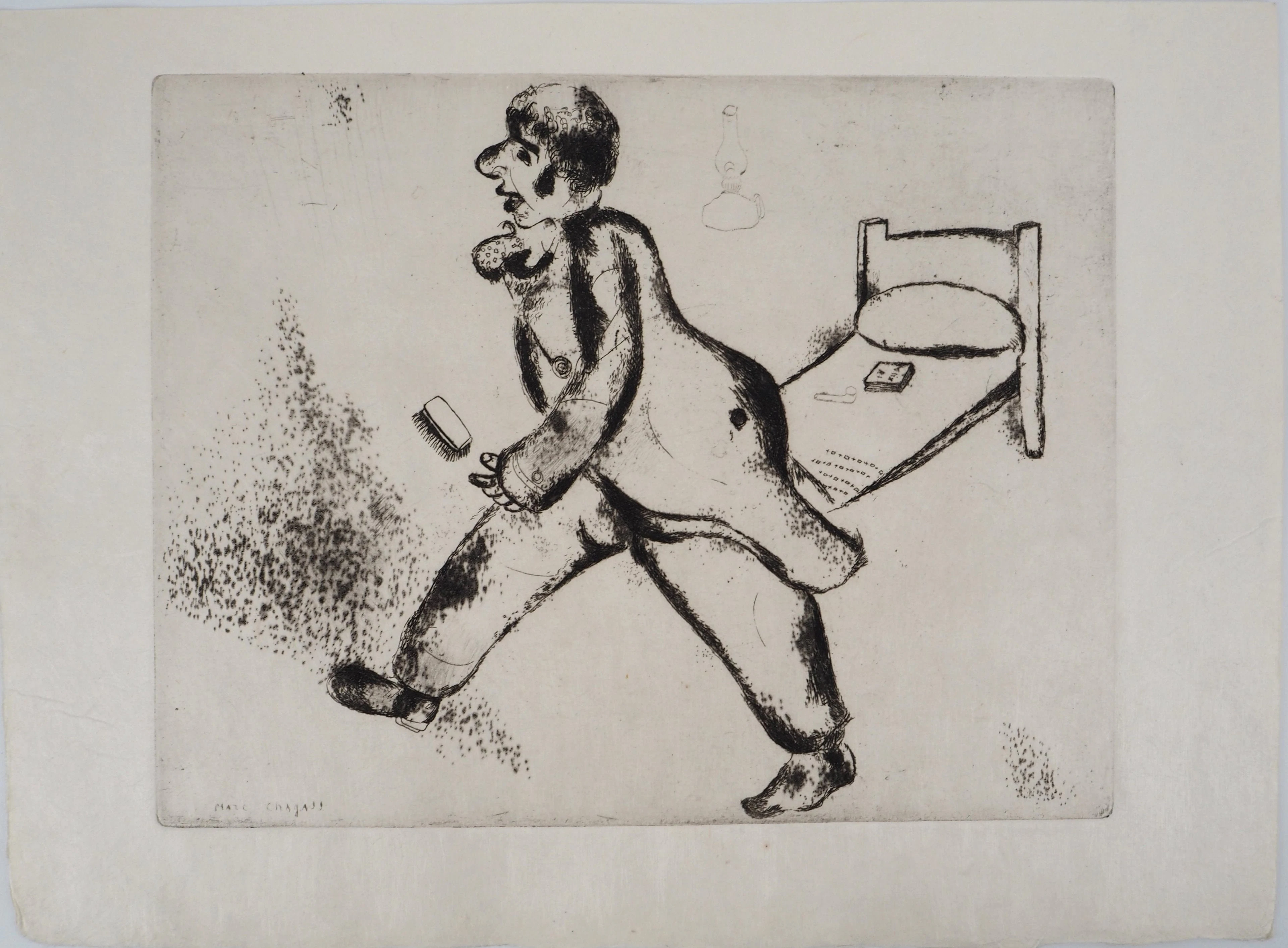 Marc CHAGALL : Pétrouchka (Les Âmes mortes), 1948, Gravure originale
