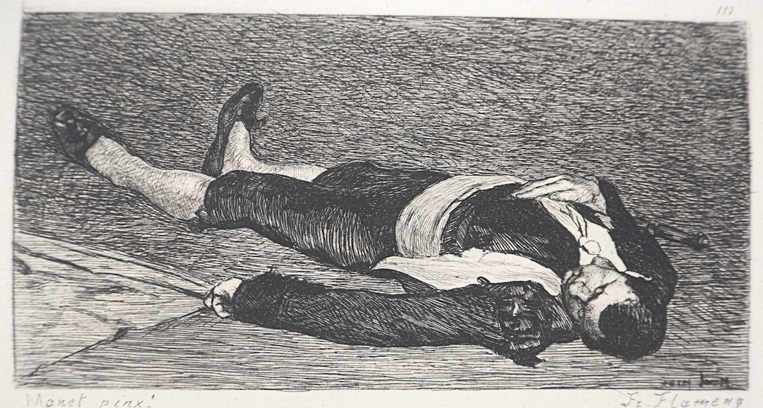 Edouard MANET : Toréador mort - Gravure, Signée #Durand Ruel - 1873