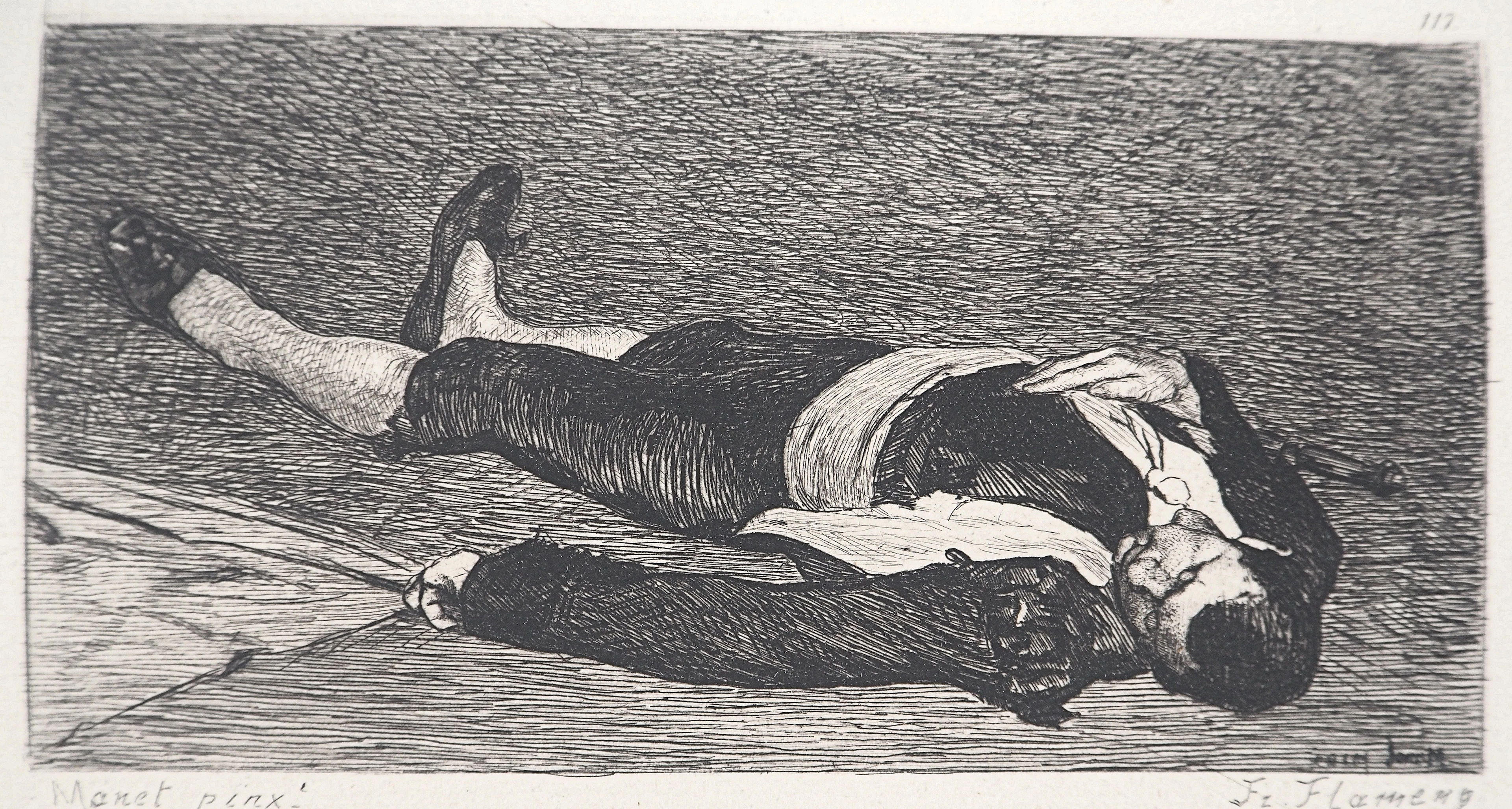 Edouard MANET : Toréador mort - Gravure, Signée #Durand Ruel - 1873