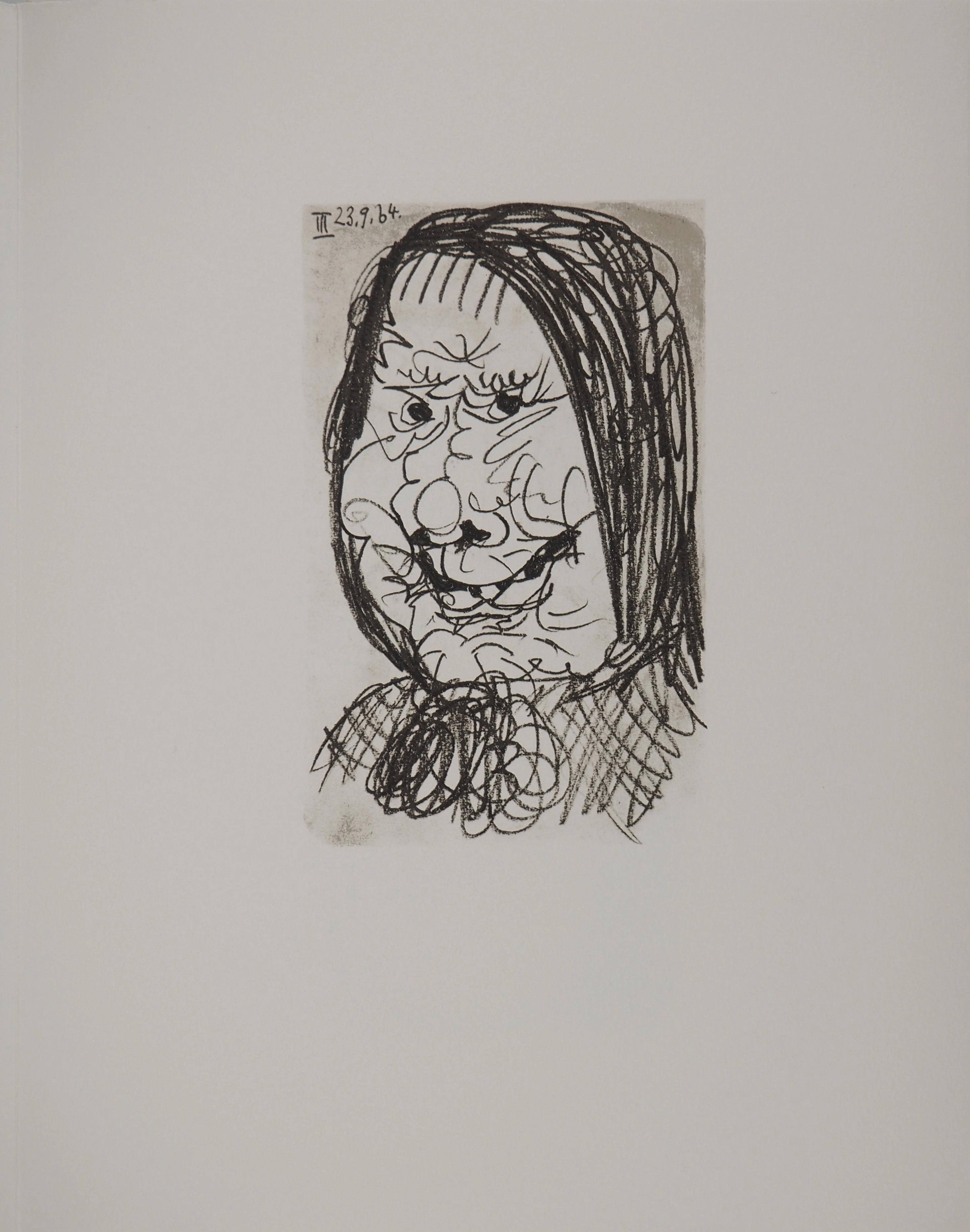 Pablo PICASSO : Le Goût du Bonheur, La vieille dame de Mougin, Lithographie