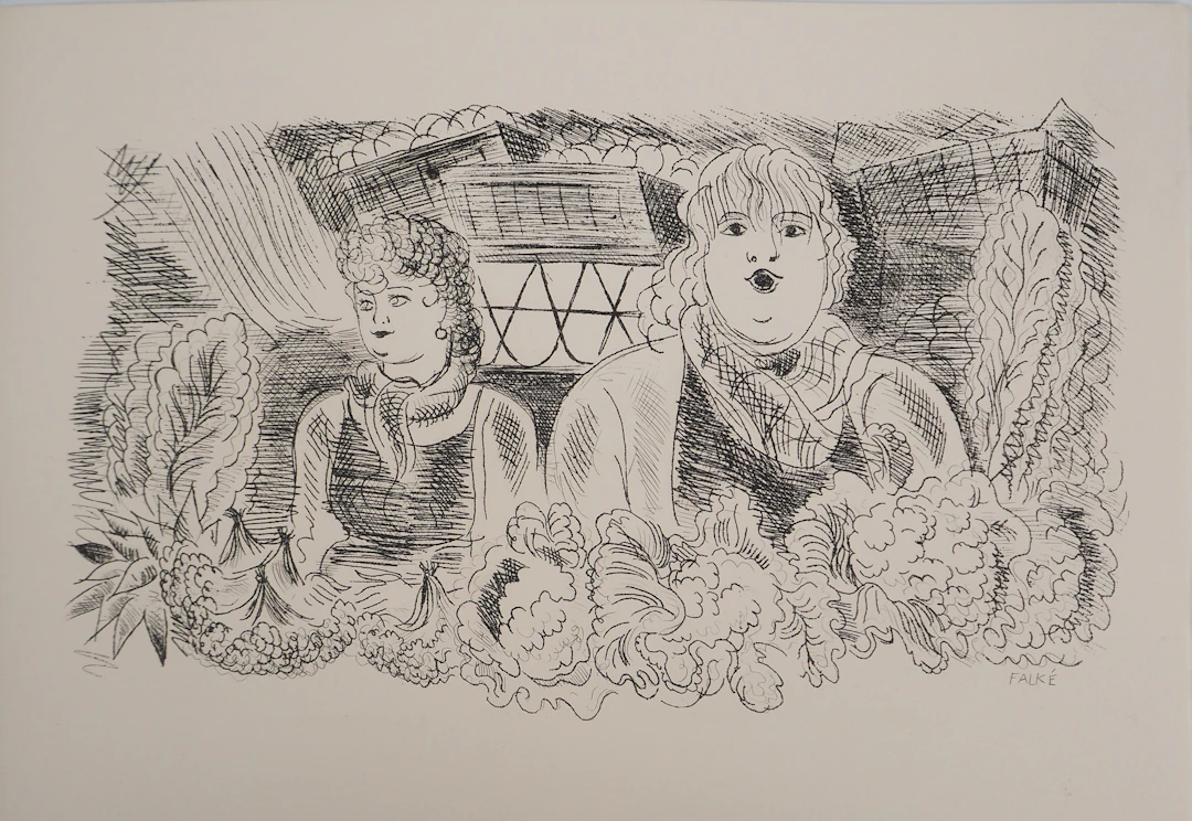 Pierre FALKE : Les fleuristes, Gravure originale signée