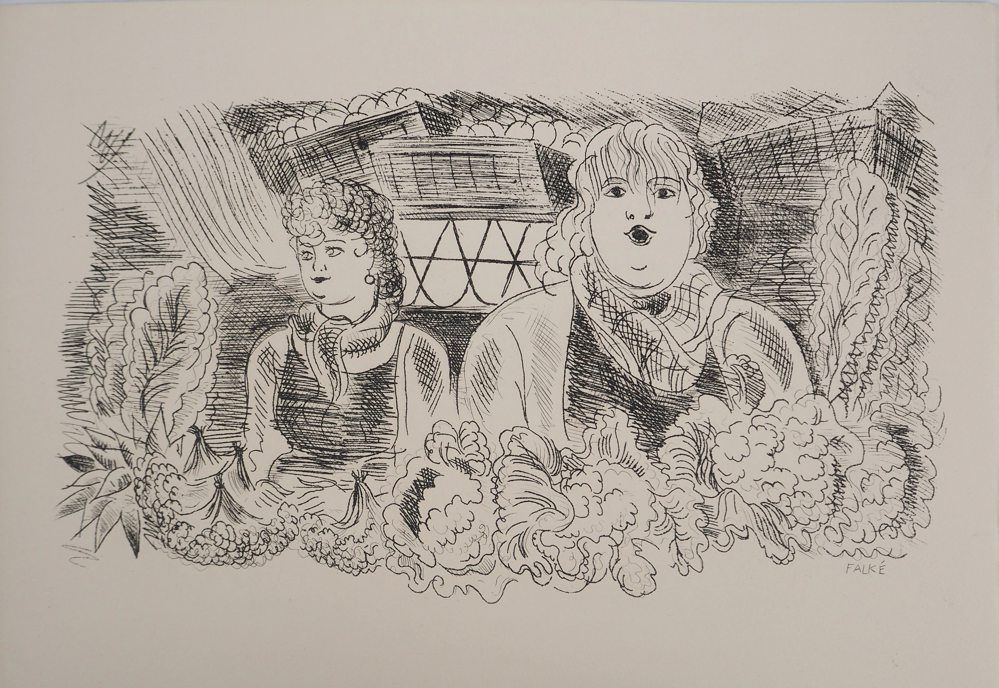 Pierre FALKE : Les fleuristes, Gravure originale signée
