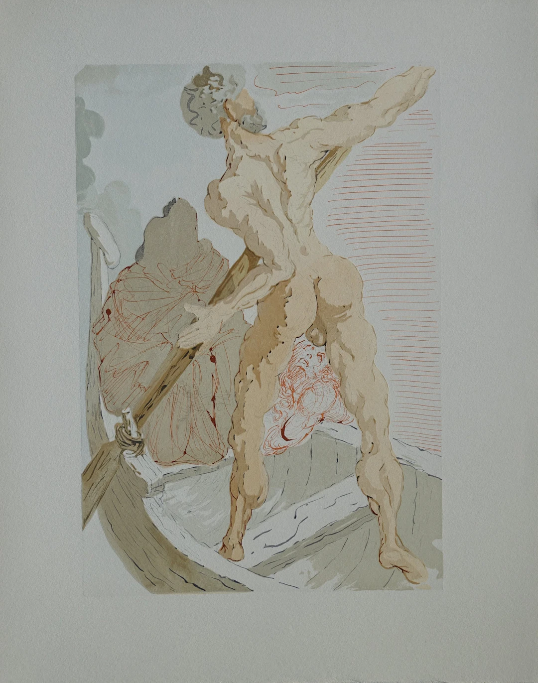 Salvador DALI : Charon et le passage de l’Achéron, Bois gravé original