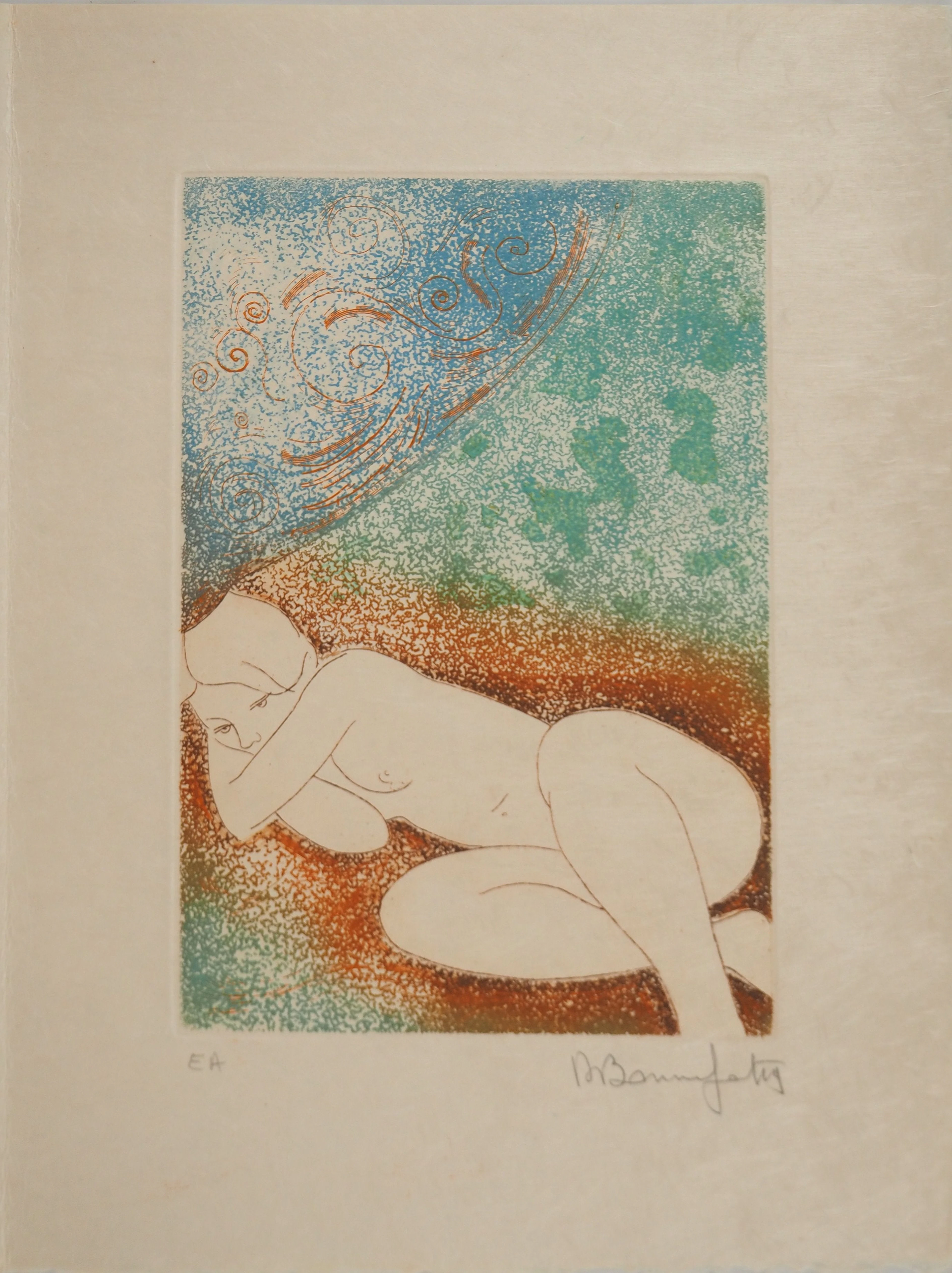 Alain BONNEFOIT : Nu au repos, Gravure originale signée