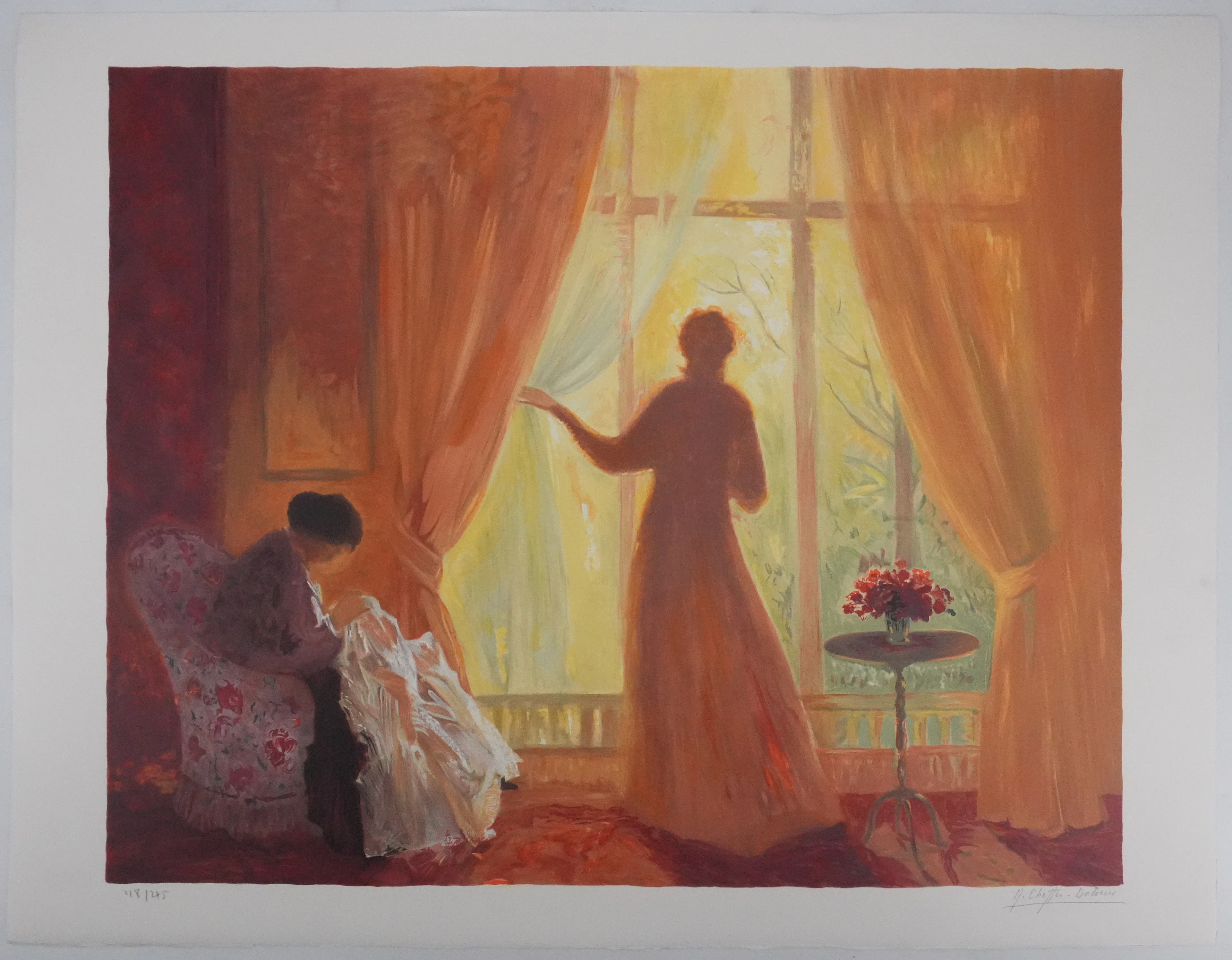 Yvonne CHEFFER DELOUIS : Intérieur orangé - Lithographie originale signée