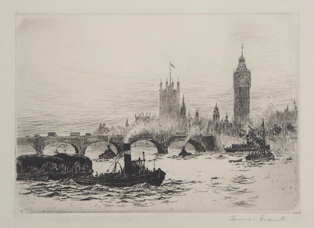 James GRANT : Vue de Westminster, Londres - Gravure originale signée